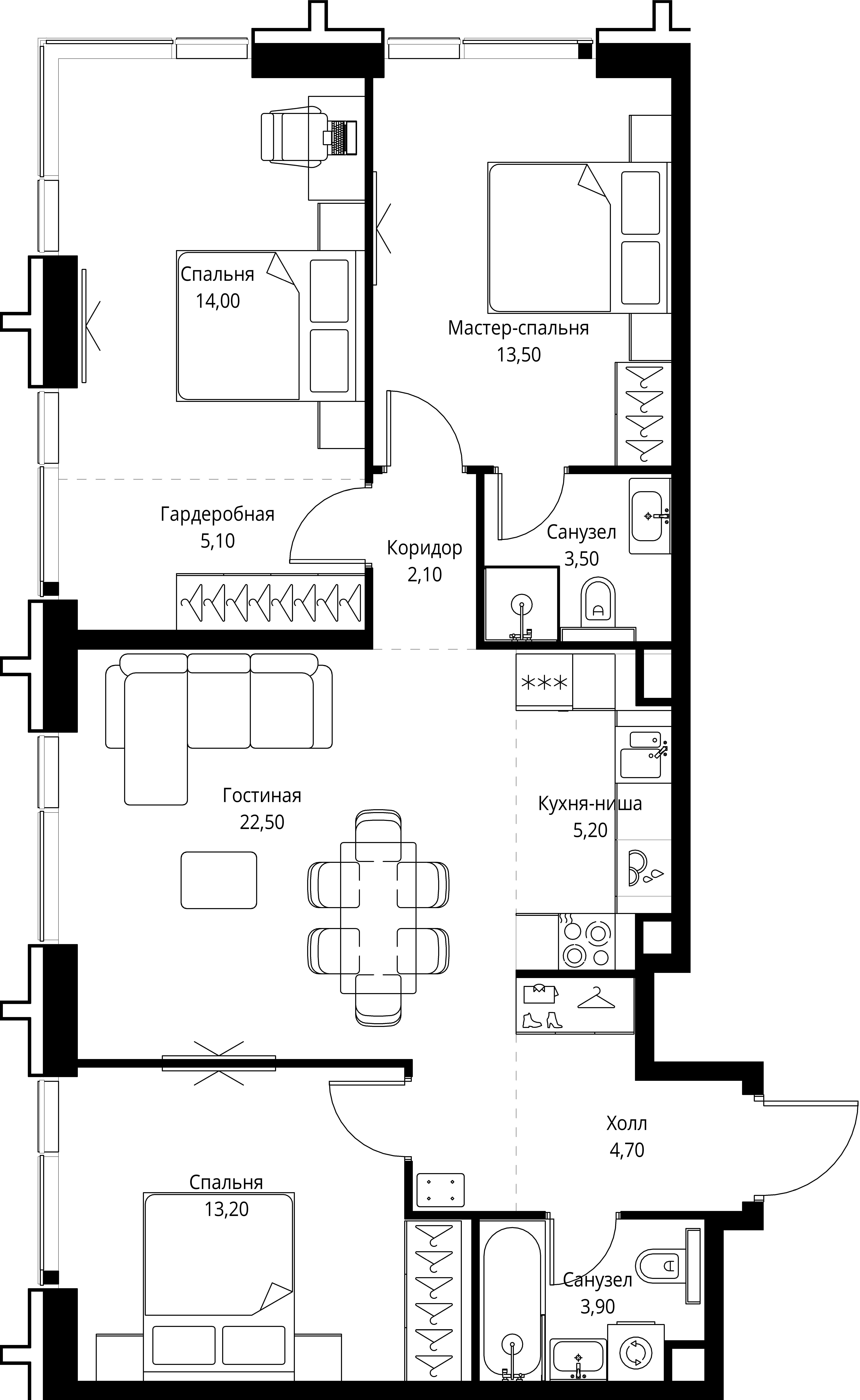 3-комнатная, 87,7 м² — 45 975 036 ₽