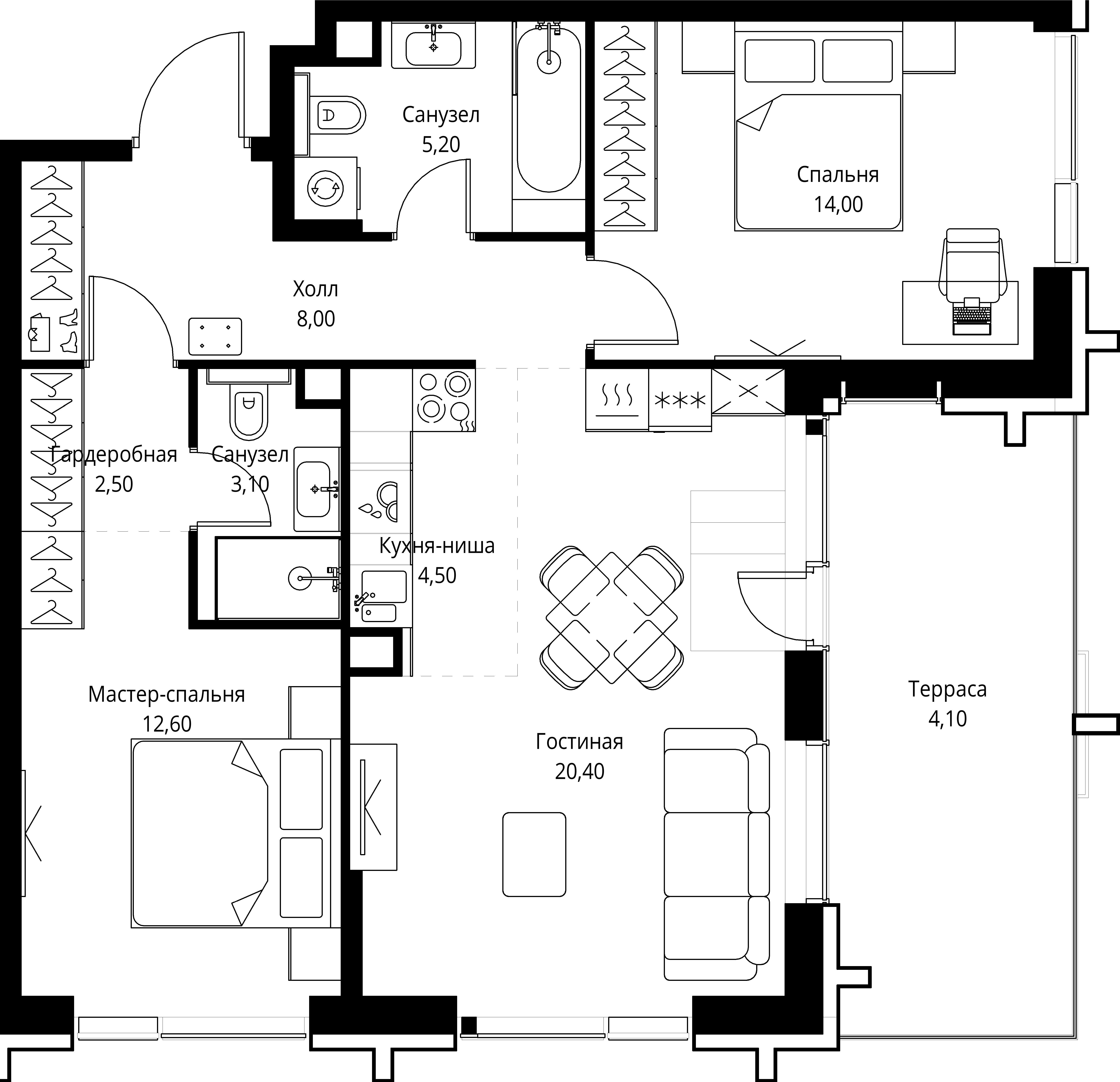 2-комнатная, 74,4 м² — 54 031 724 ₽
