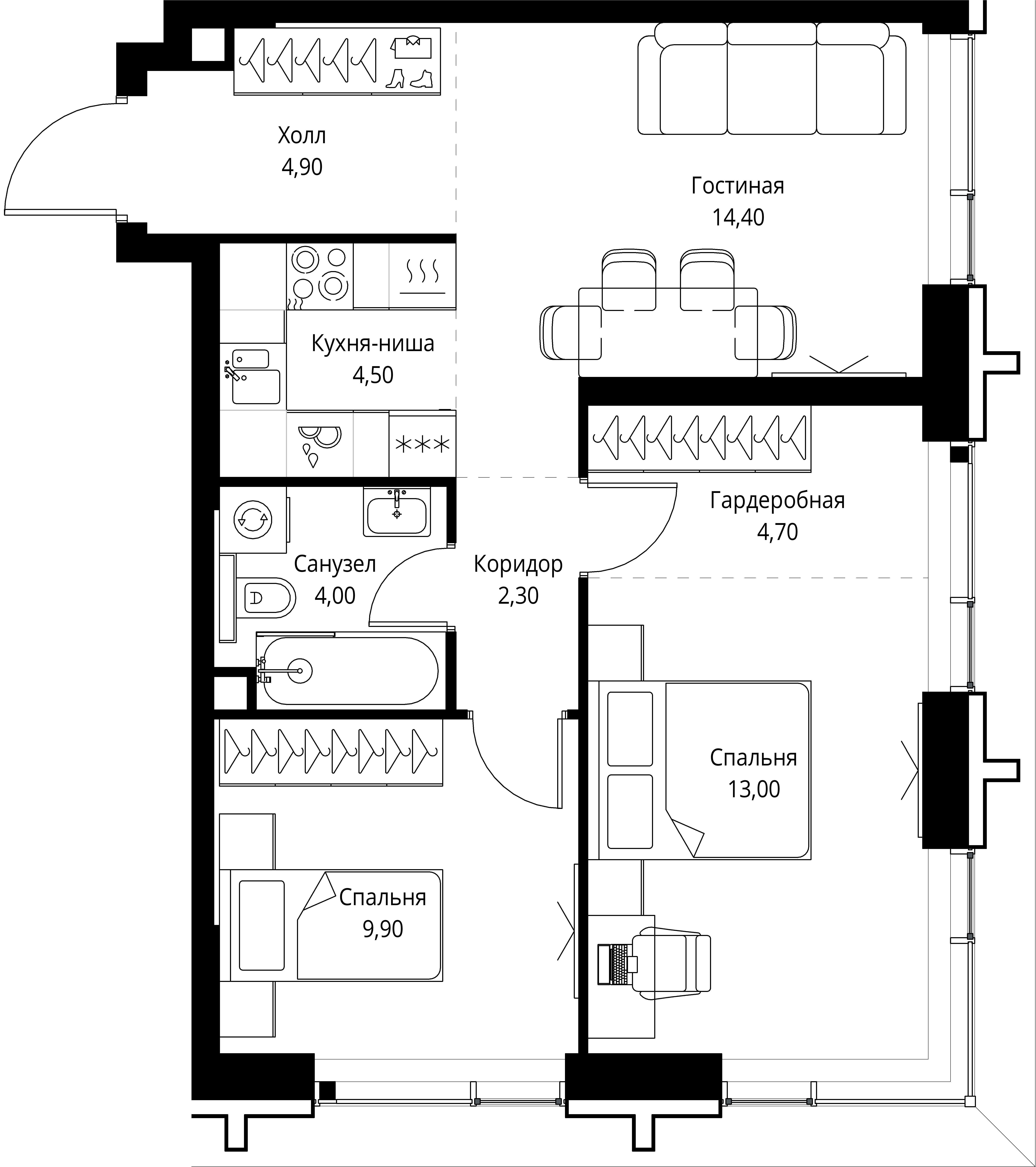 2-комнатная, 57,7 м² — 29 409 239 ₽