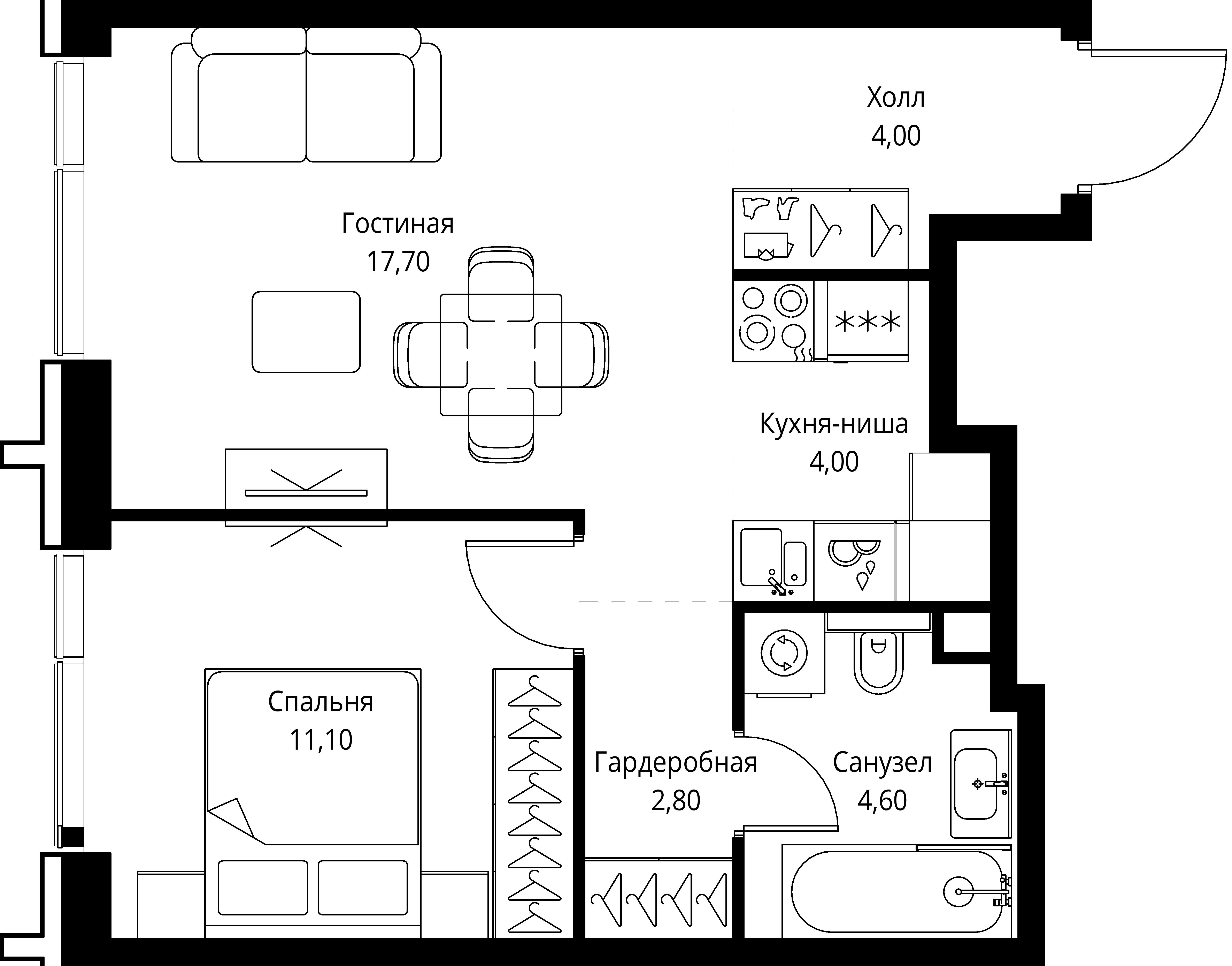 1-комнатная, 44,2 м² — 24 801 091 ₽