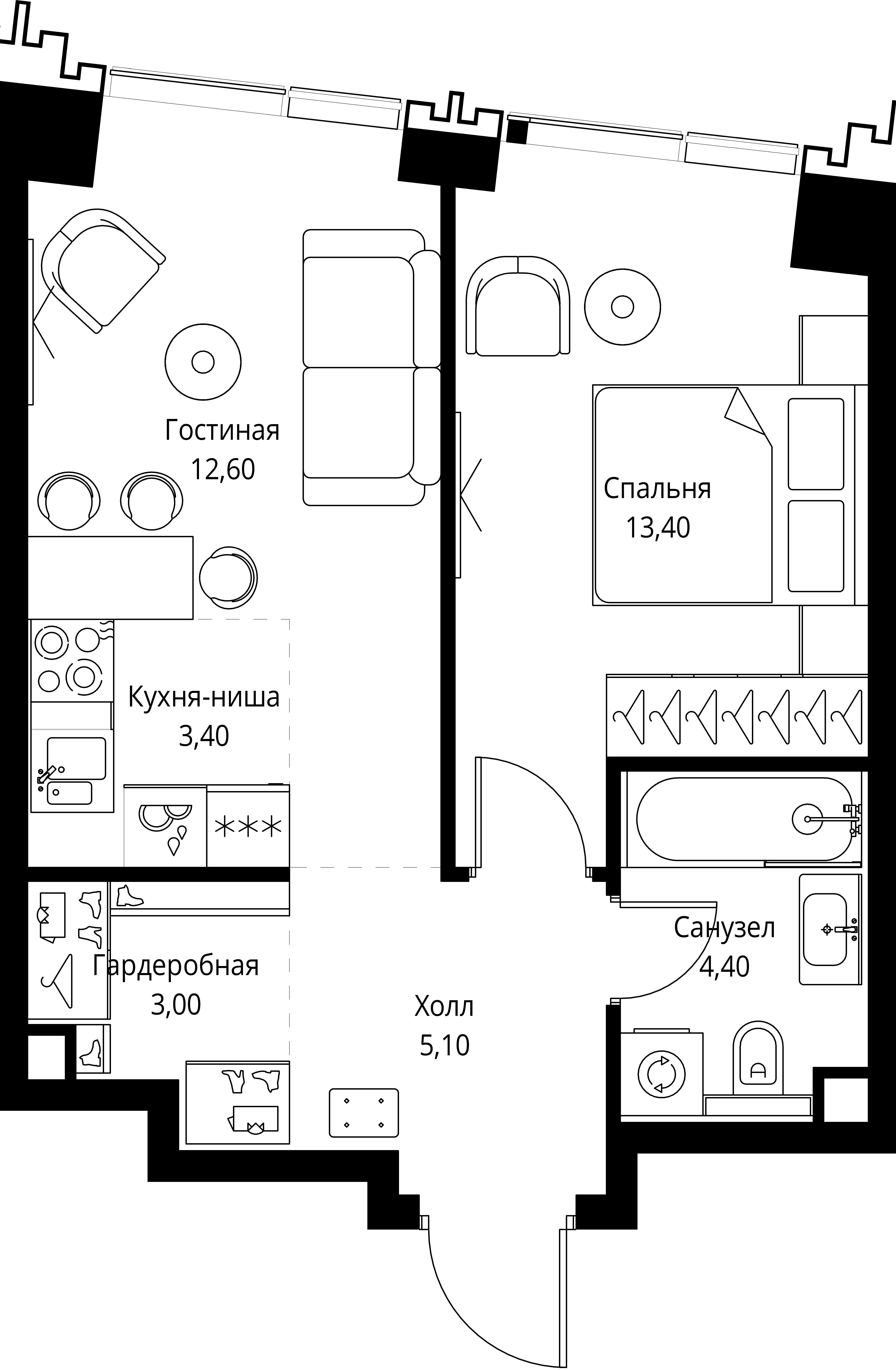 1-комнатная, 41,5 м² — 24 211 010 ₽