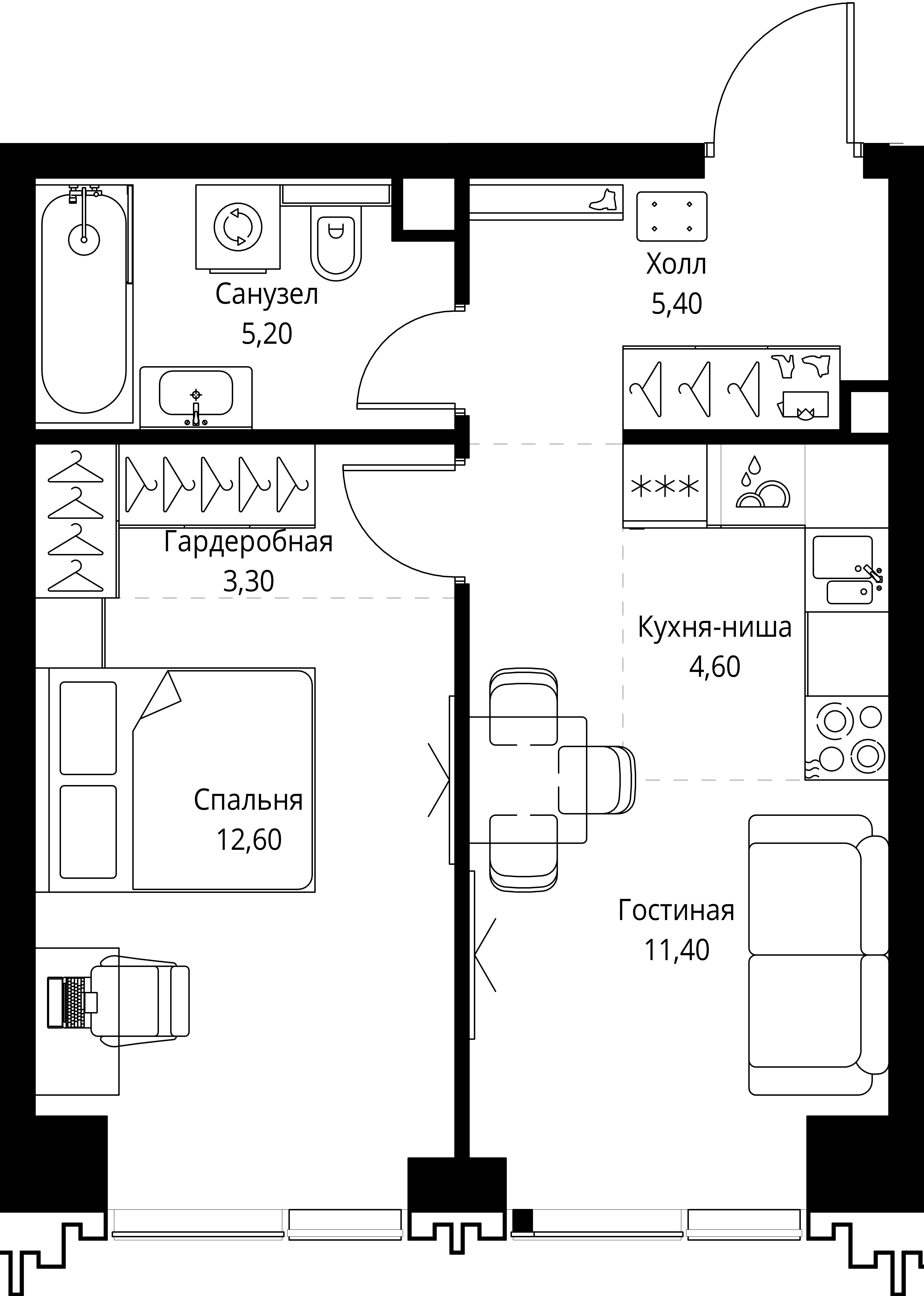 1-комнатная, 42,5 м² — 25 683 478 ₽