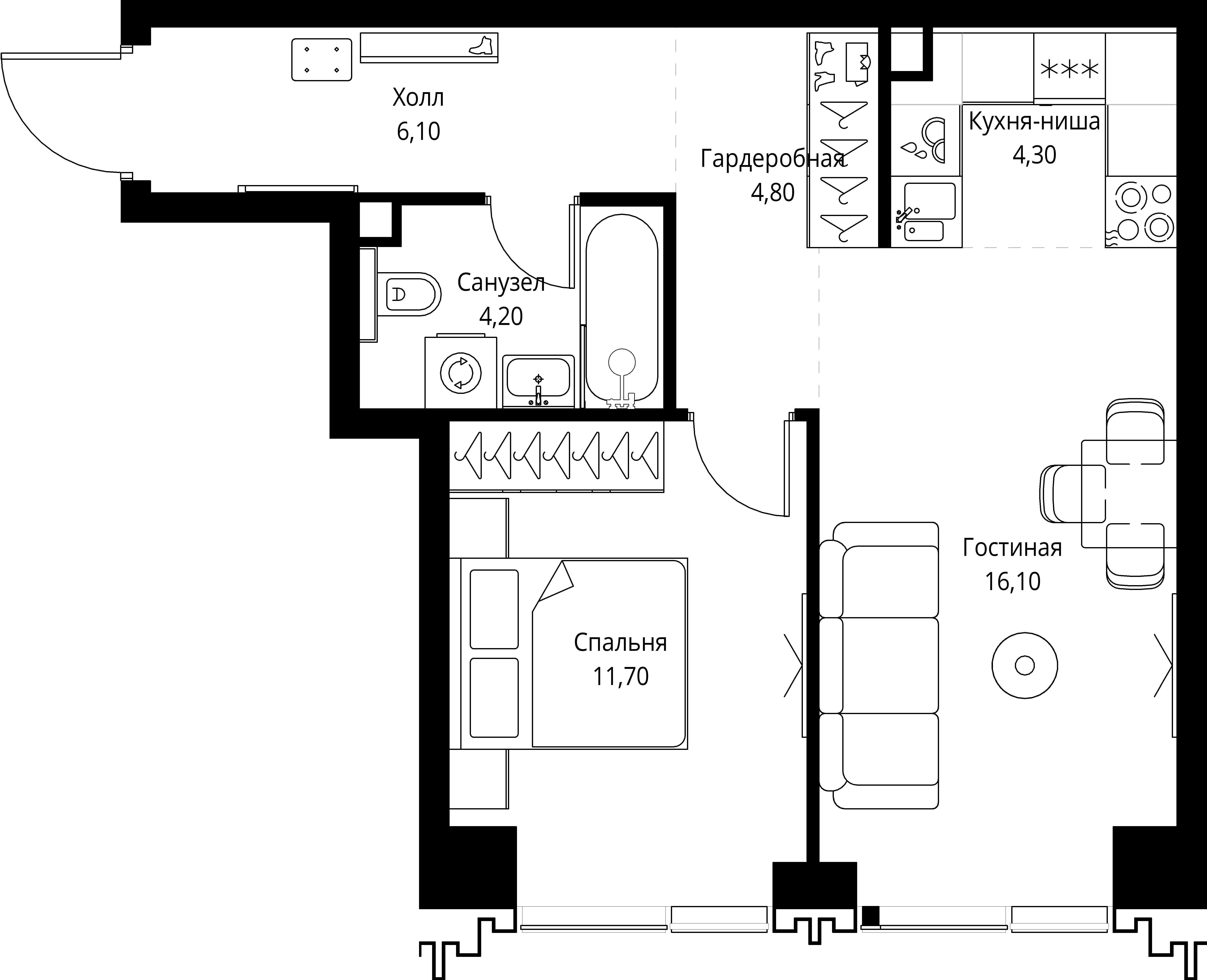 1-комнатная, 47,2 м² — 25 487 215 ₽