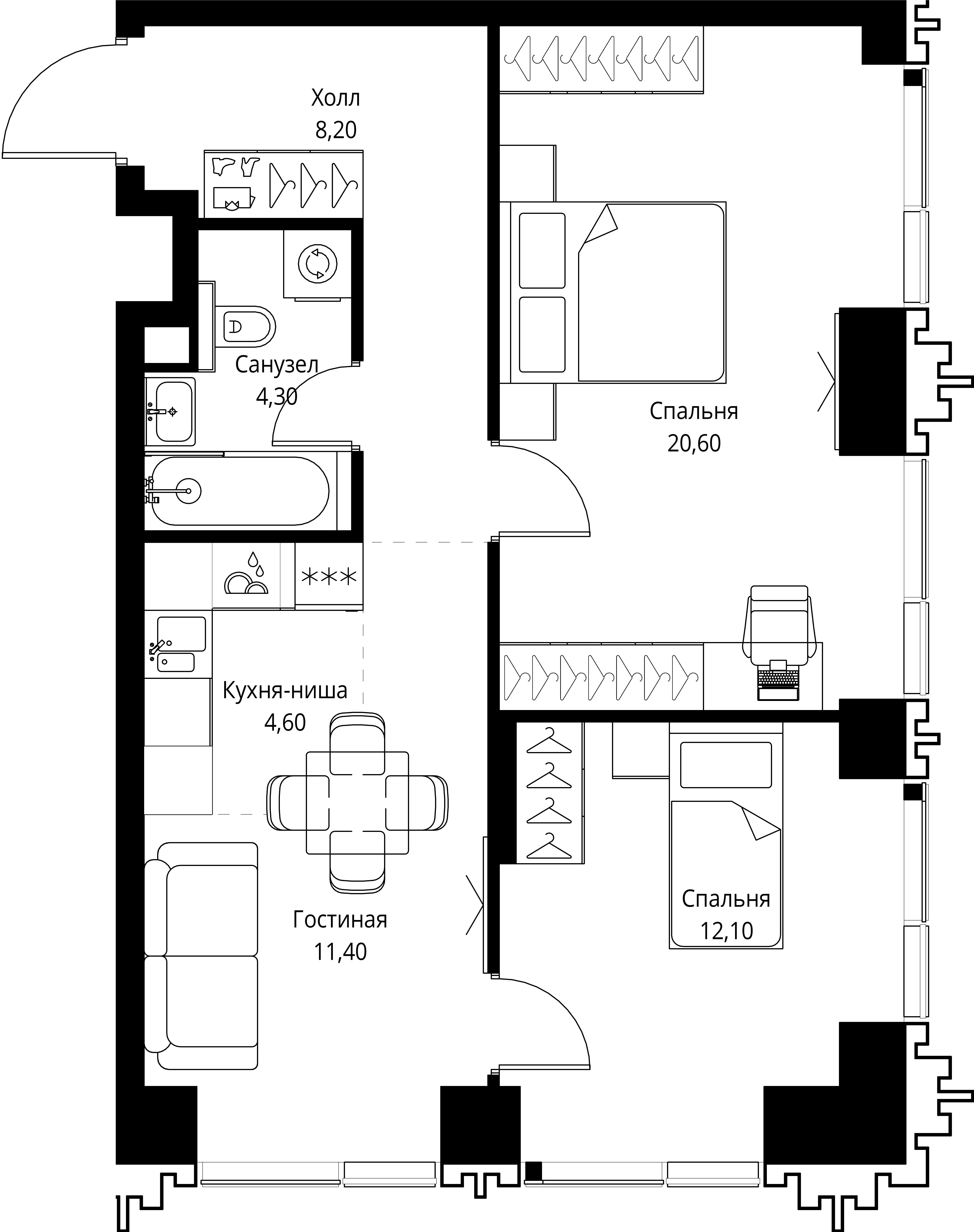 2-комнатная, 61,2 м² — 32 971 557 ₽