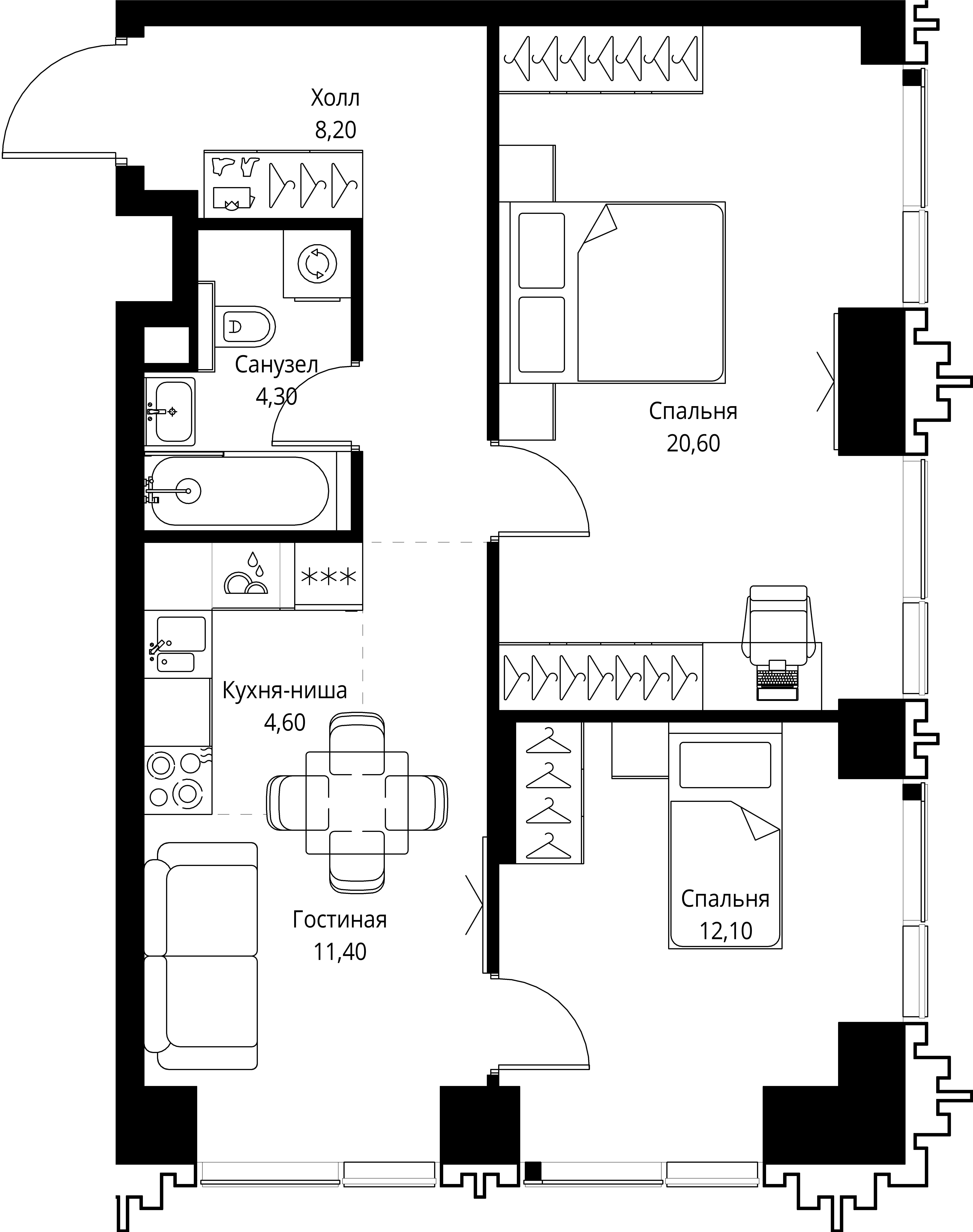 2-комнатная, 61,2 м² — 33 028 993 ₽