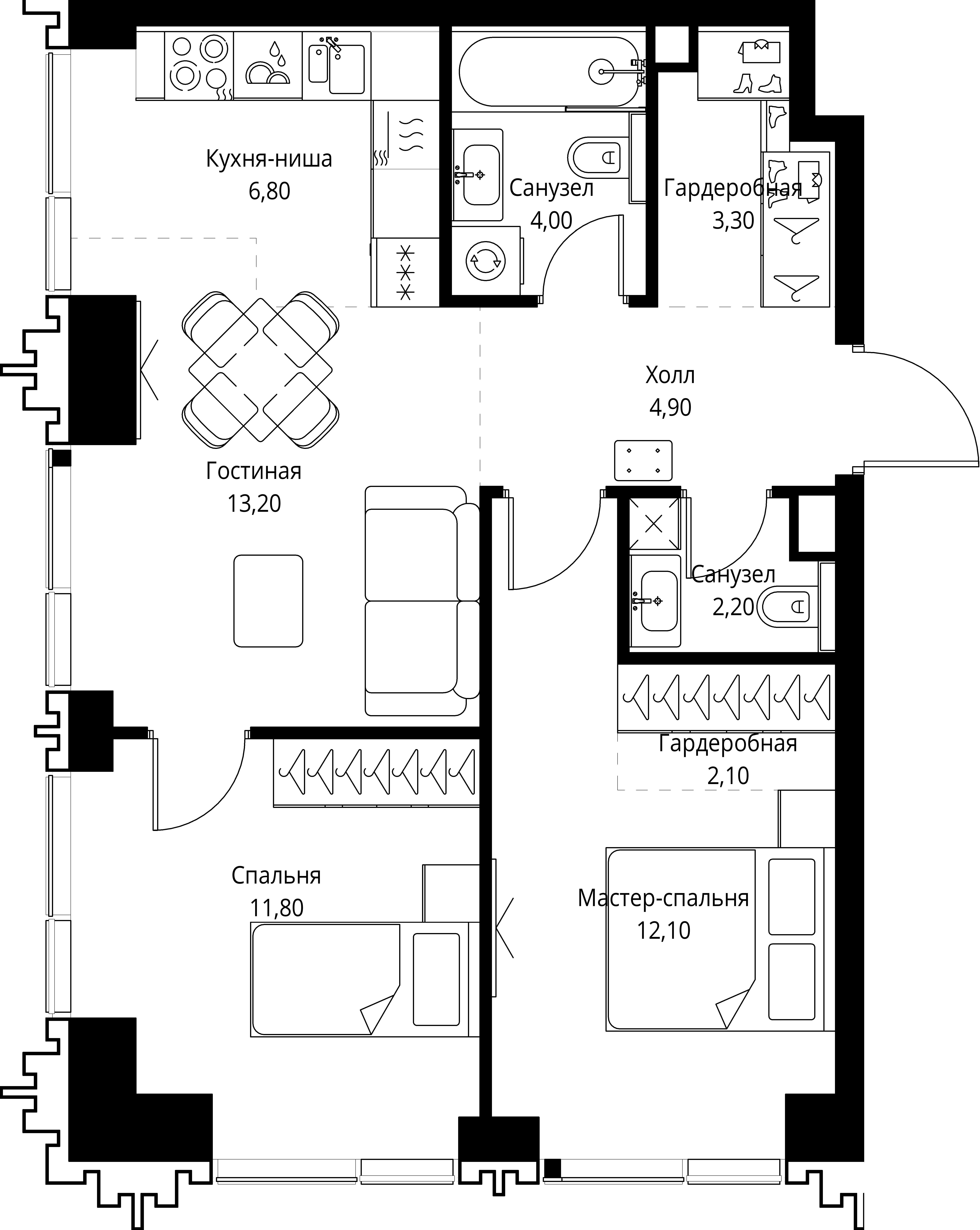 2-комнатная, 59,4 м² — 34 982 478 ₽