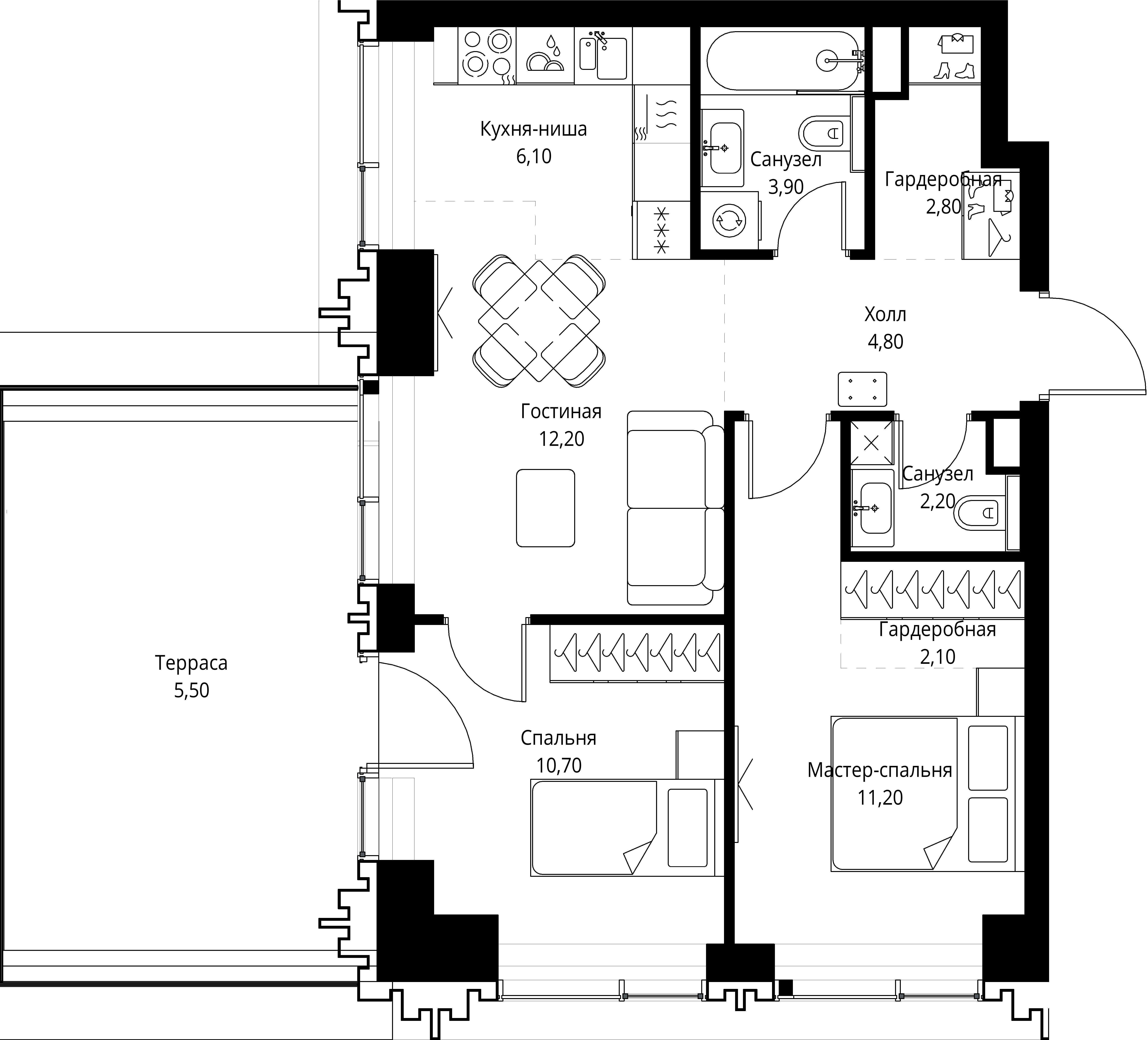 2-комнатная, 60,6 м² — 42 250 951 ₽