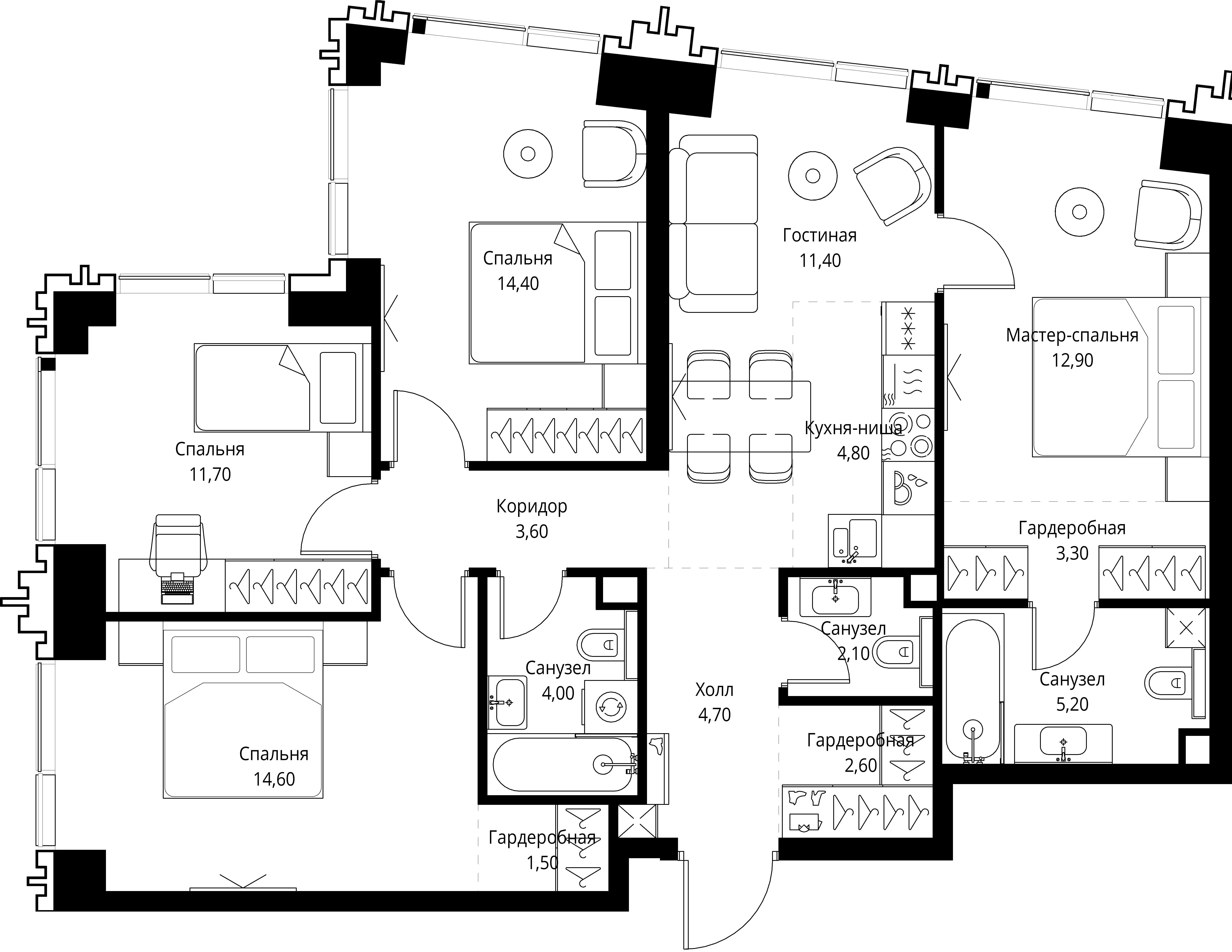 4-комнатная, 96,1 м² — 49 515 172 ₽
