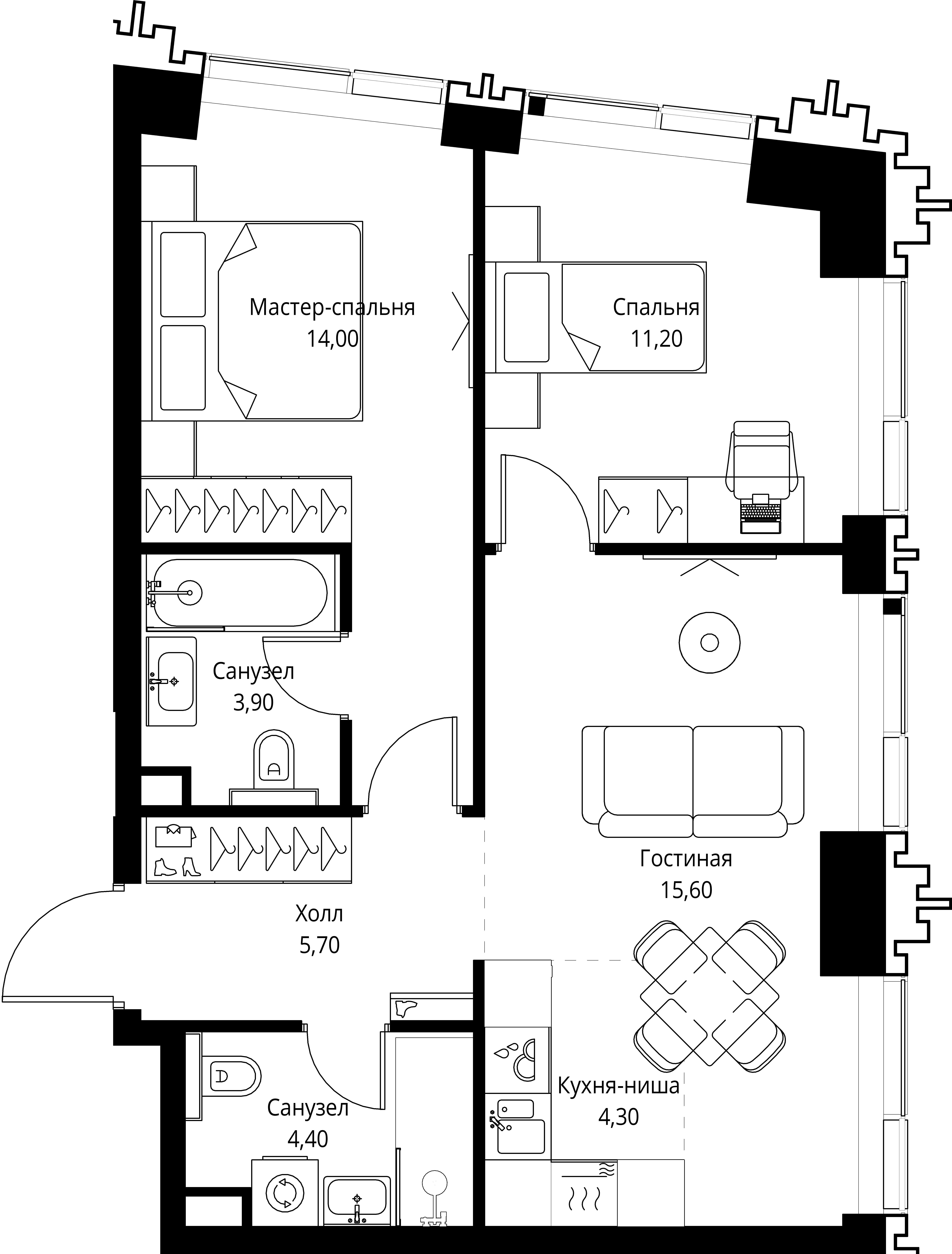 2-комнатная, 59,1 м² — 35 151 790 ₽