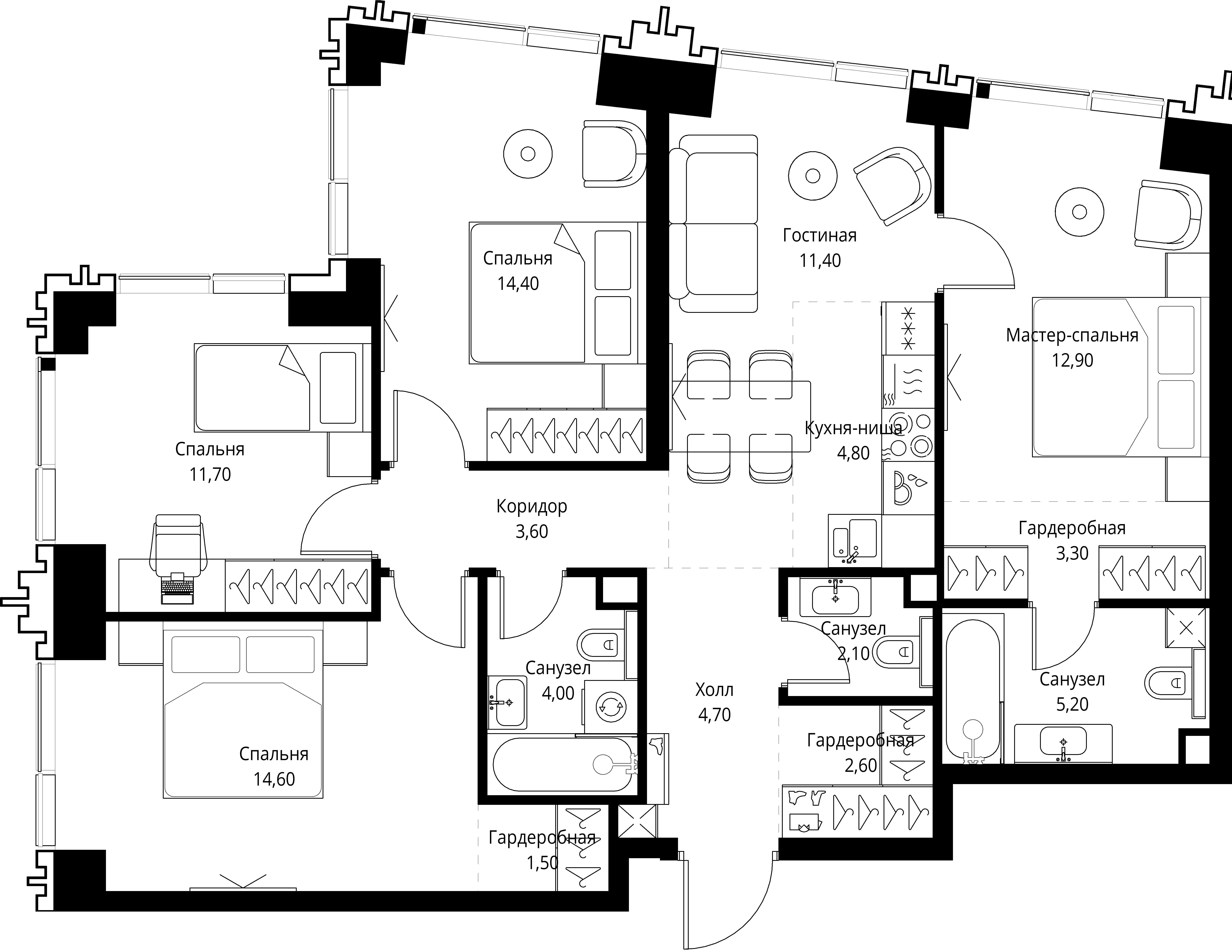 4-комнатная, 95 м² — 48 636 773 ₽