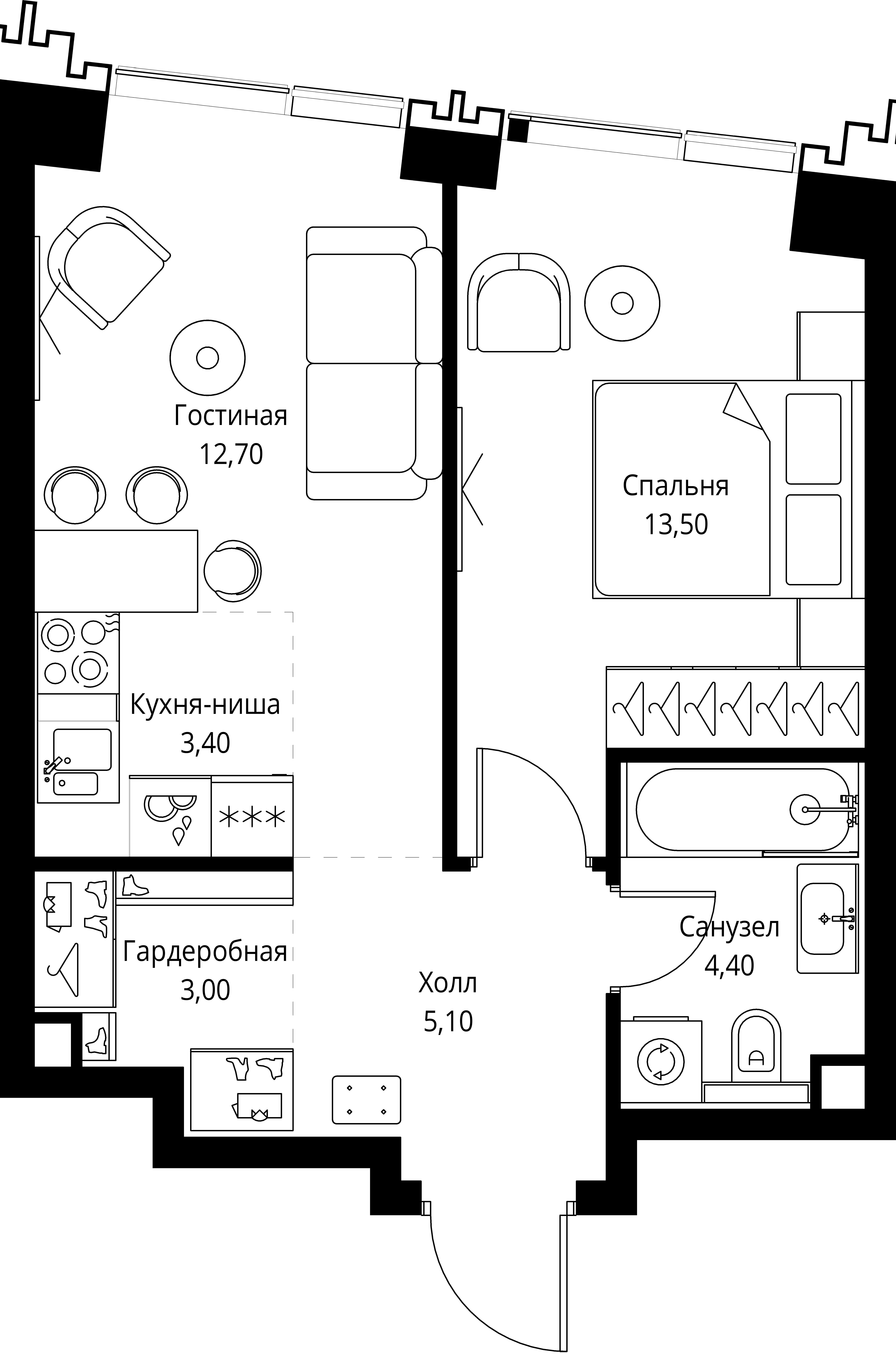 1-комнатная, 41,7 м² — 25 143 348 ₽