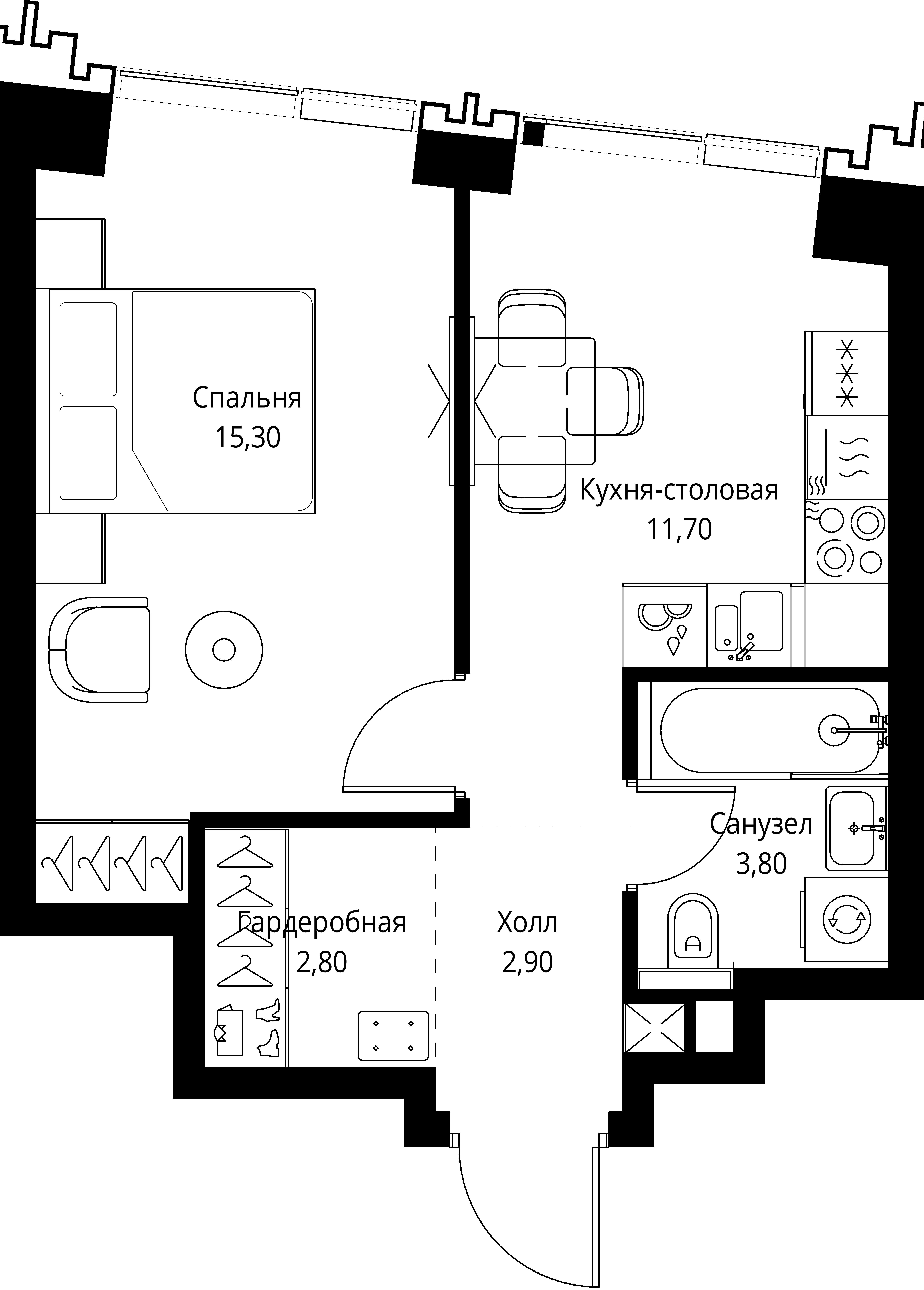 1-комнатная, 36,7 м² — 23 409 581 ₽