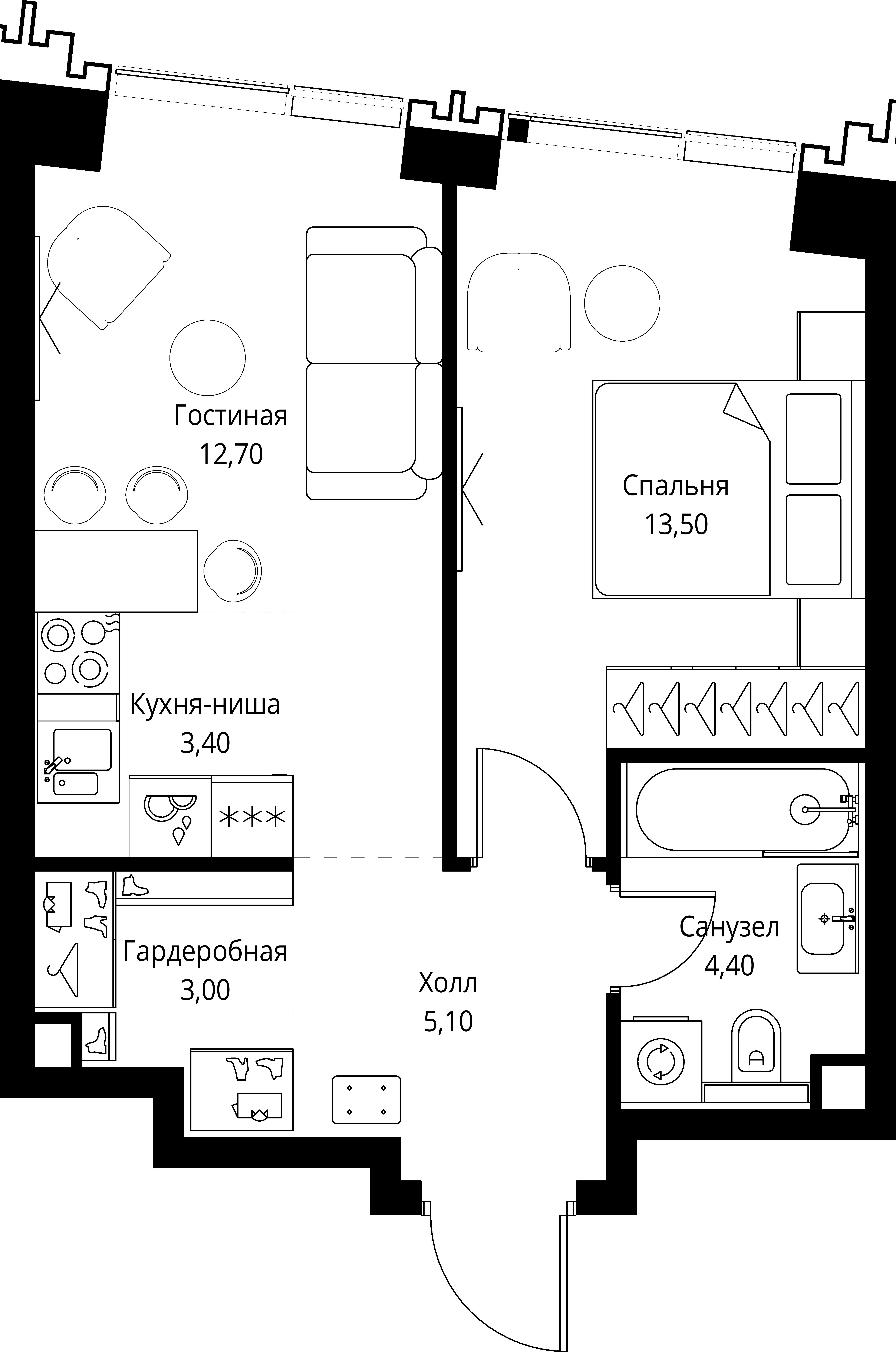 1-комнатная, 41,7 м² — 25 180 090 ₽