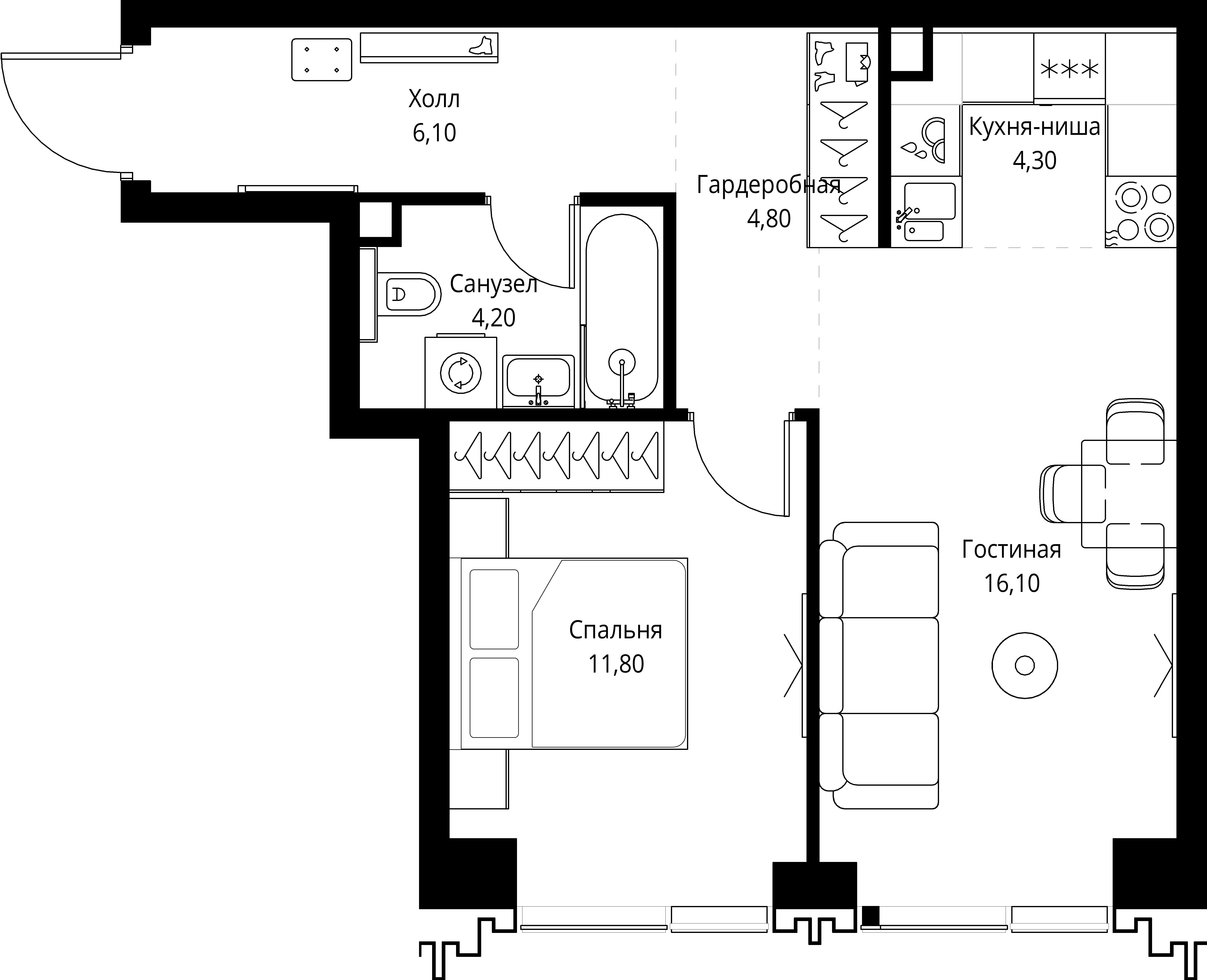 1-комнатная, 47,3 м² — 26 982 547 ₽