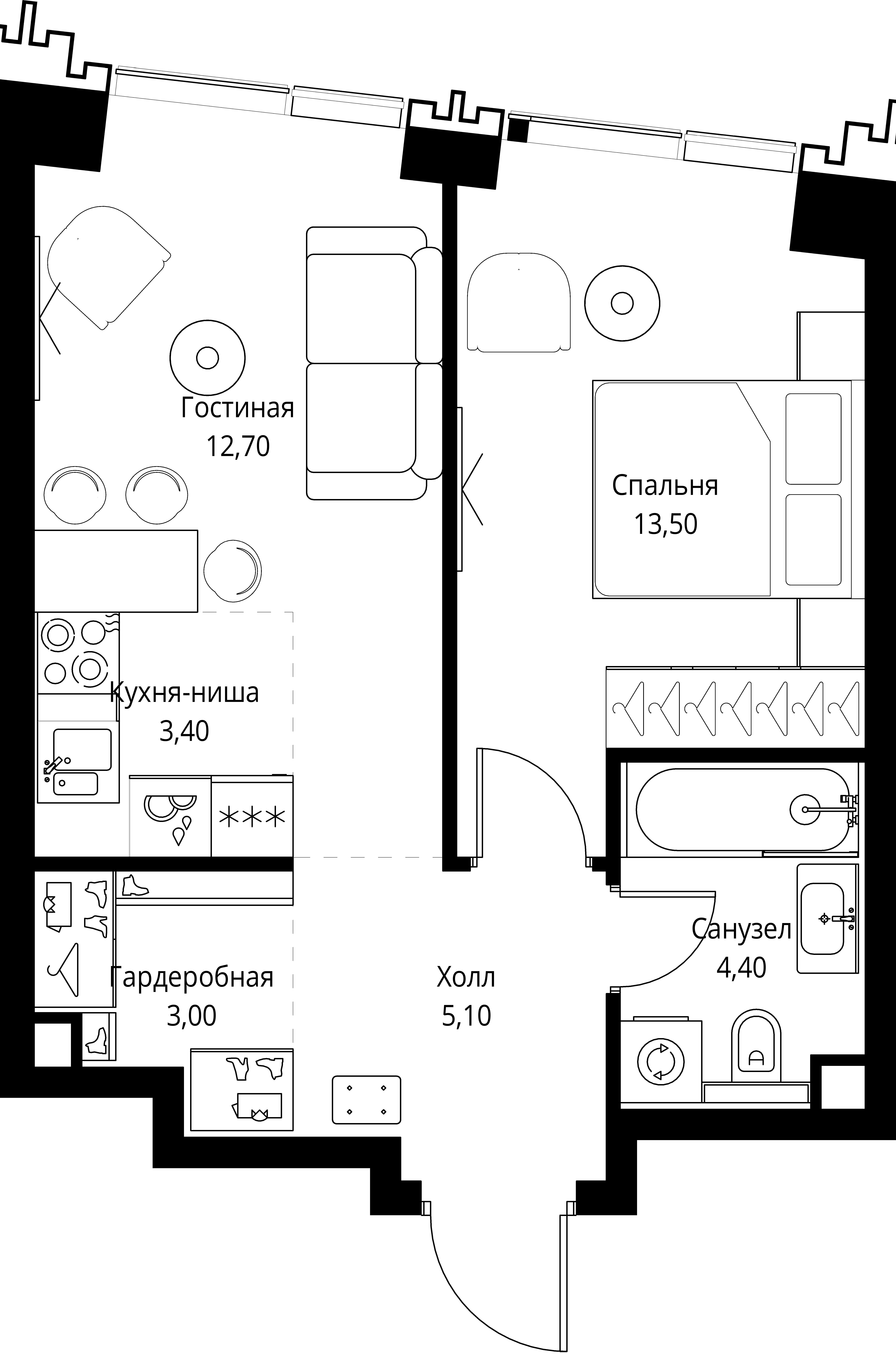 1-комнатная, 41,7 м² — 25 290 313 ₽