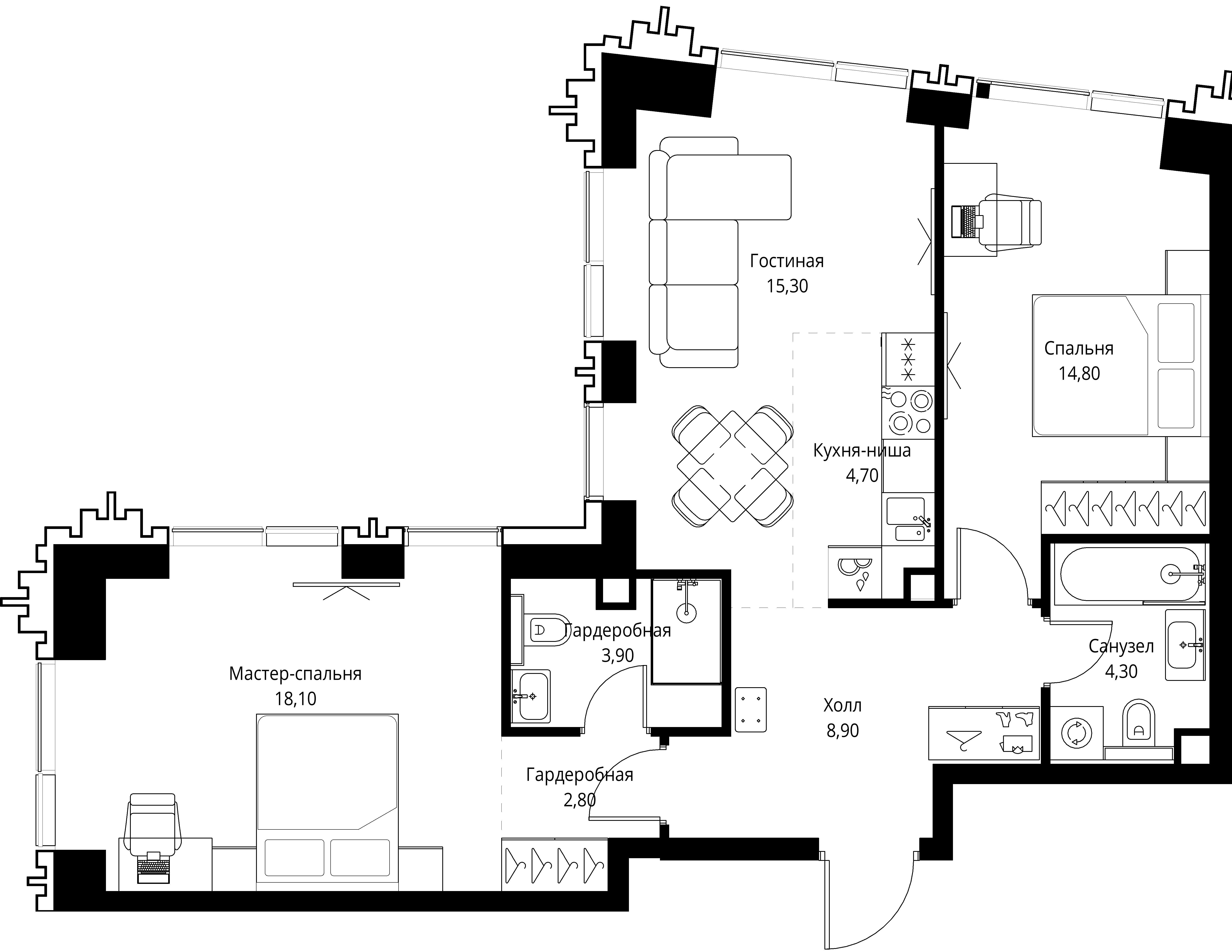 2-комнатная, 71 м² — 44 276 393 ₽