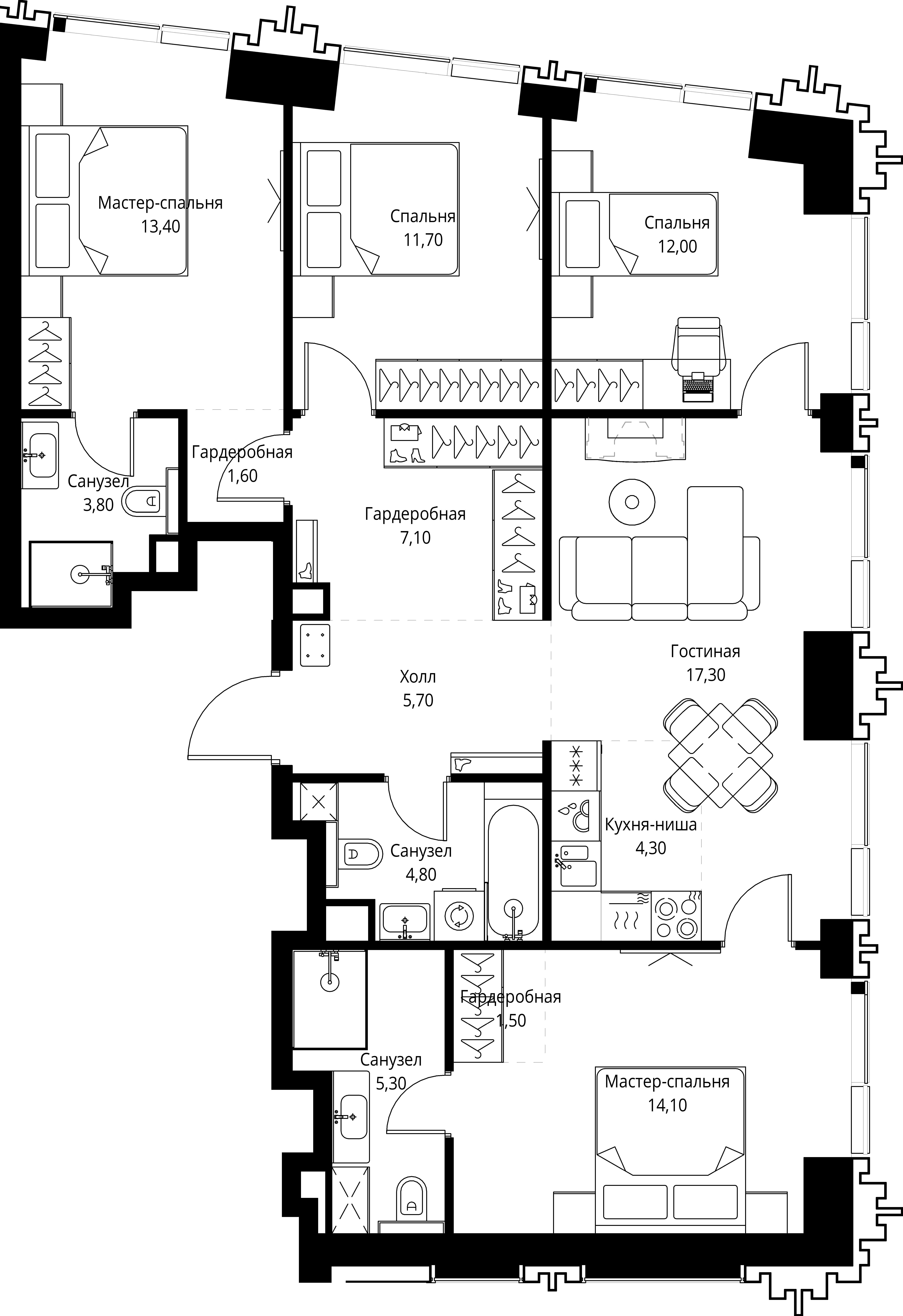 4-комнатная, 102,6 м² — 90 541 745 ₽
