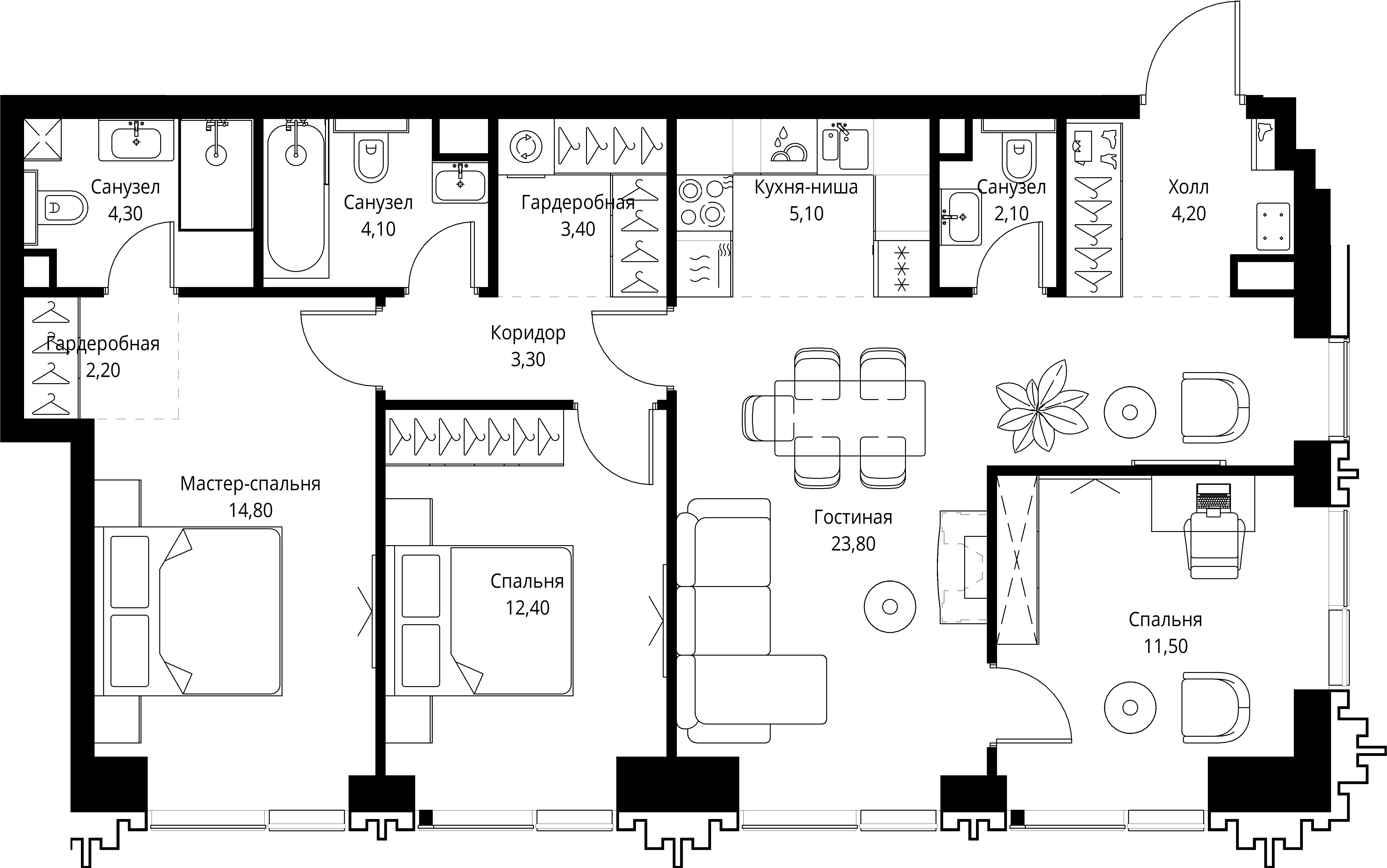 3-комнатная, 91,2 м² — 82 452 247 ₽