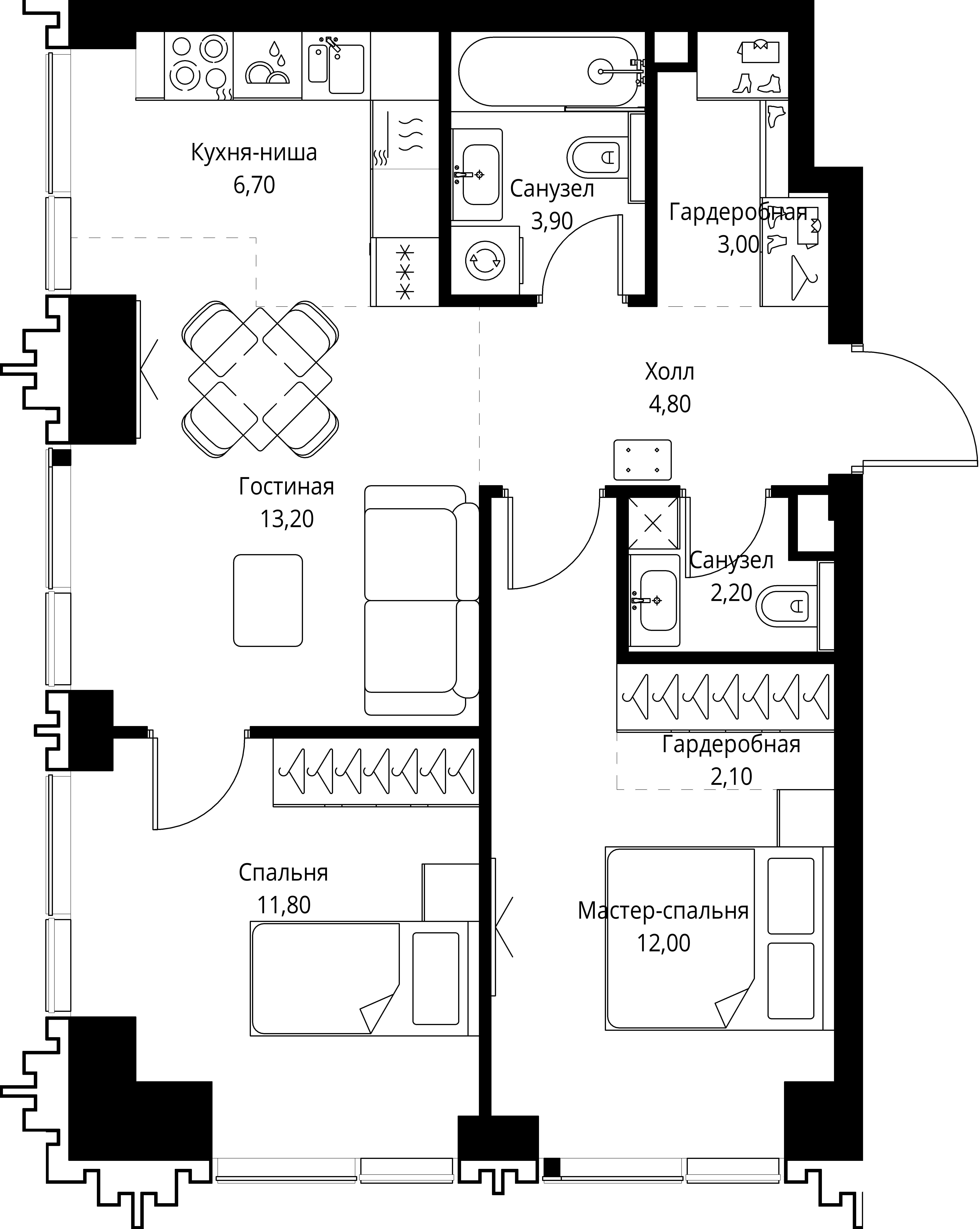 2-комнатная, 58,9 м² — 31 110 157 ₽