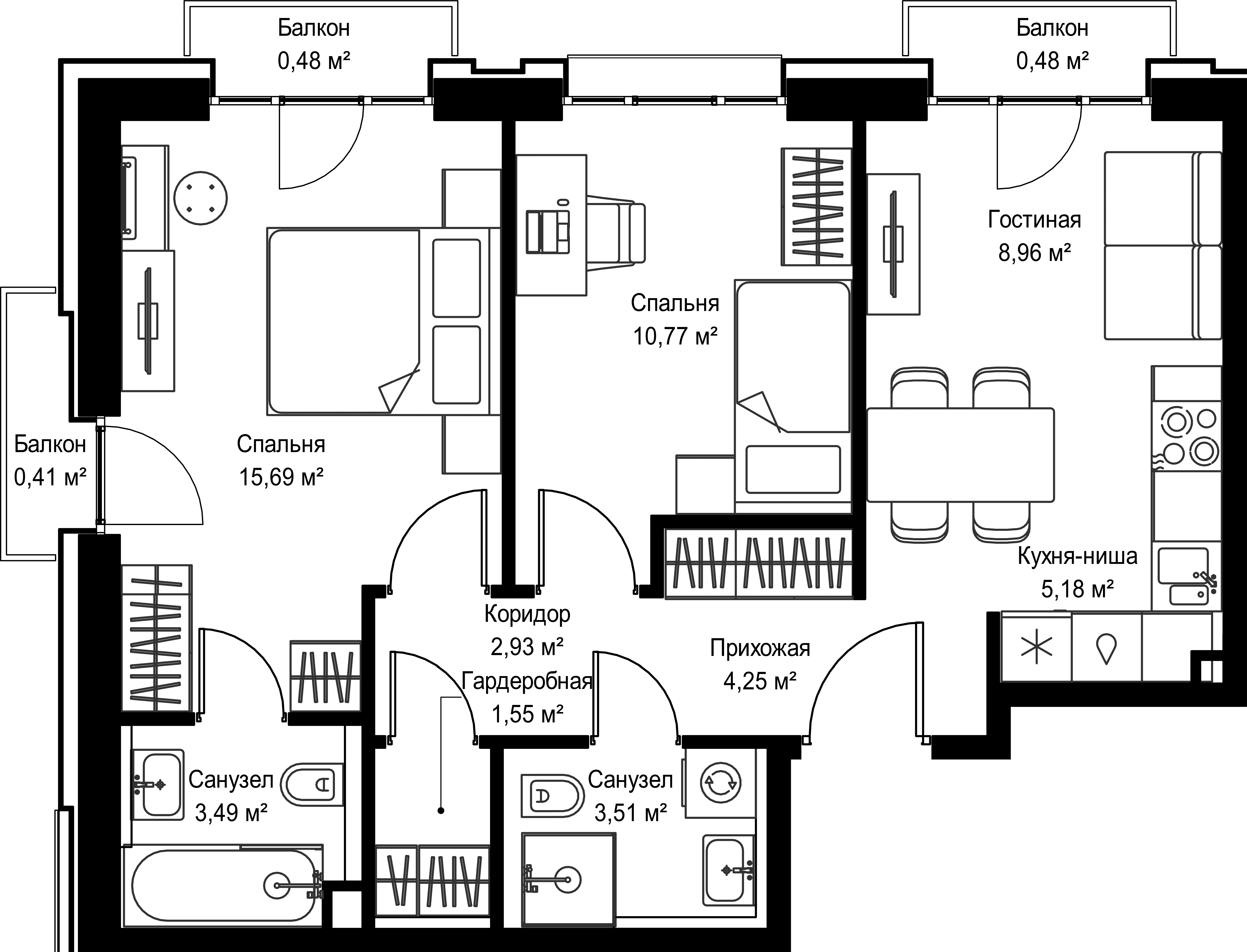 2-комнатная, 57,7 м² — 31 330 292 ₽