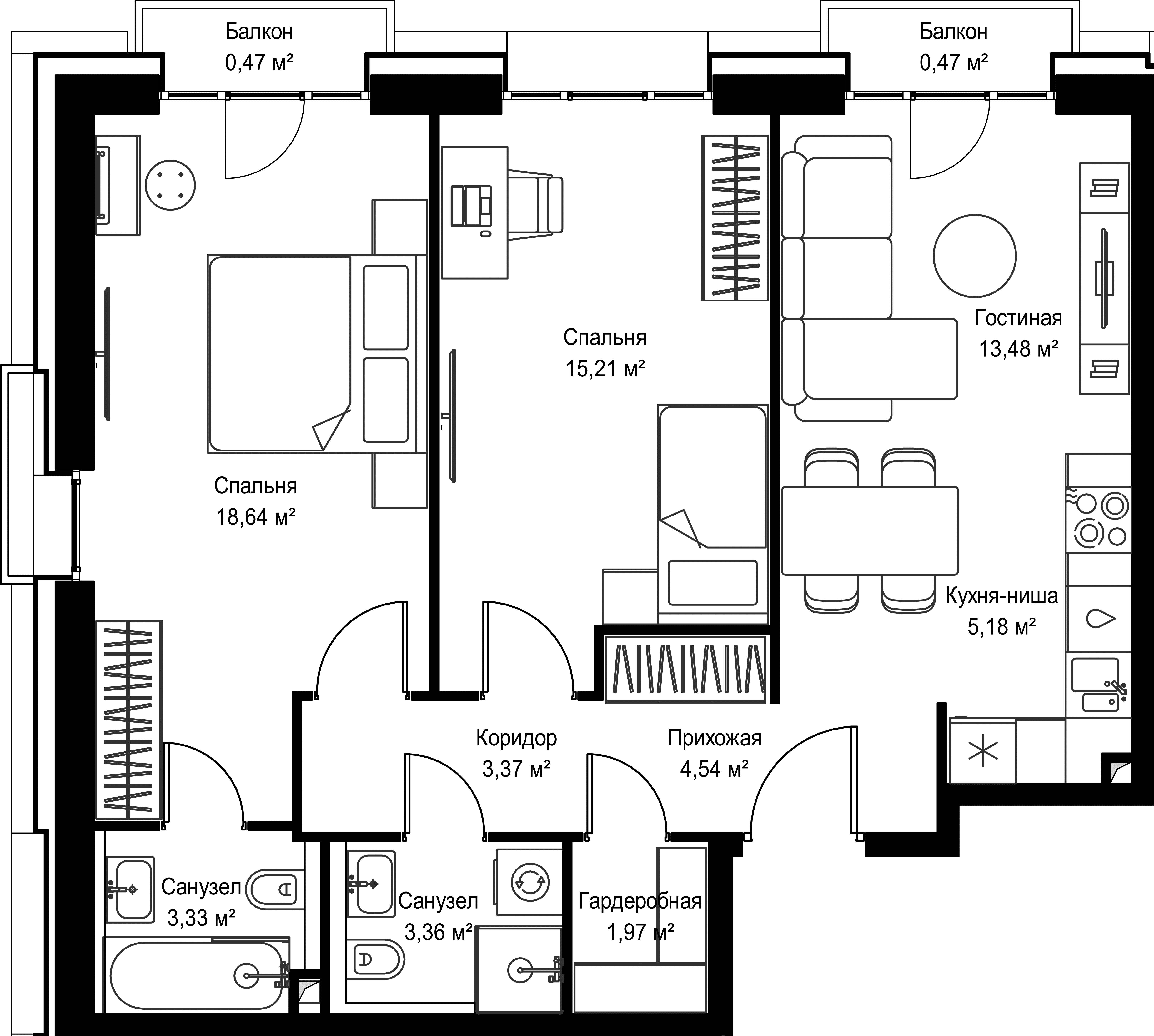 2-комнатная, 70,02 м² — 31 377 152 ₽