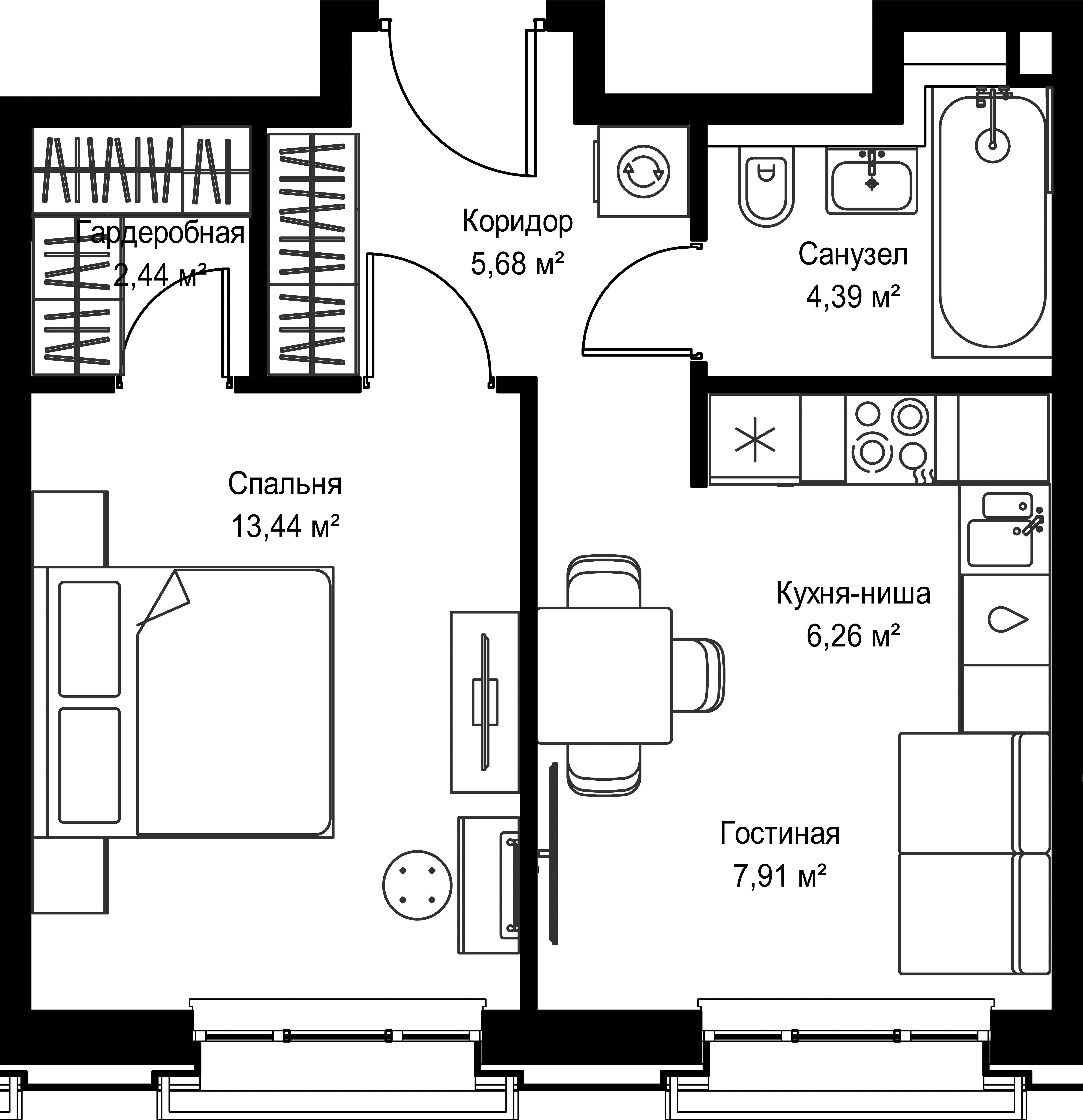 1-комнатная, 40,12 м² — 23 109 922 ₽