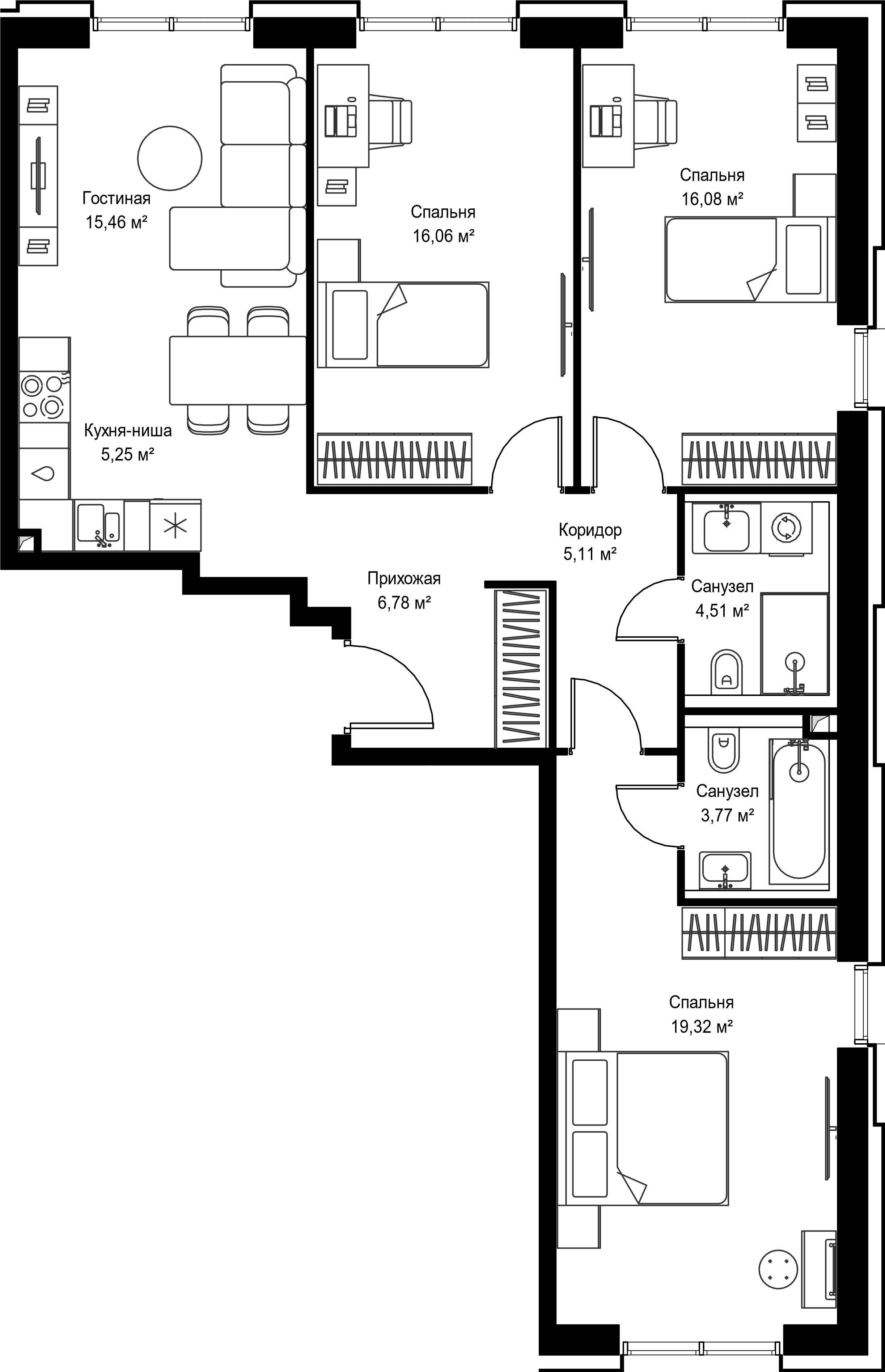 3-комнатная, 92,34 м² — 42 030 582 ₽