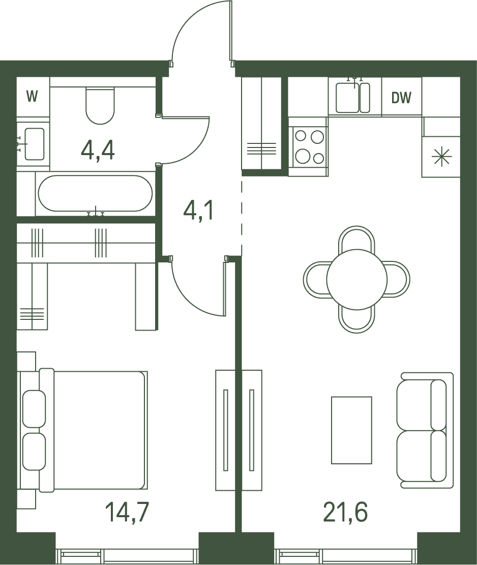 1-комнатная, 44,8 м² — 35 987 840 ₽