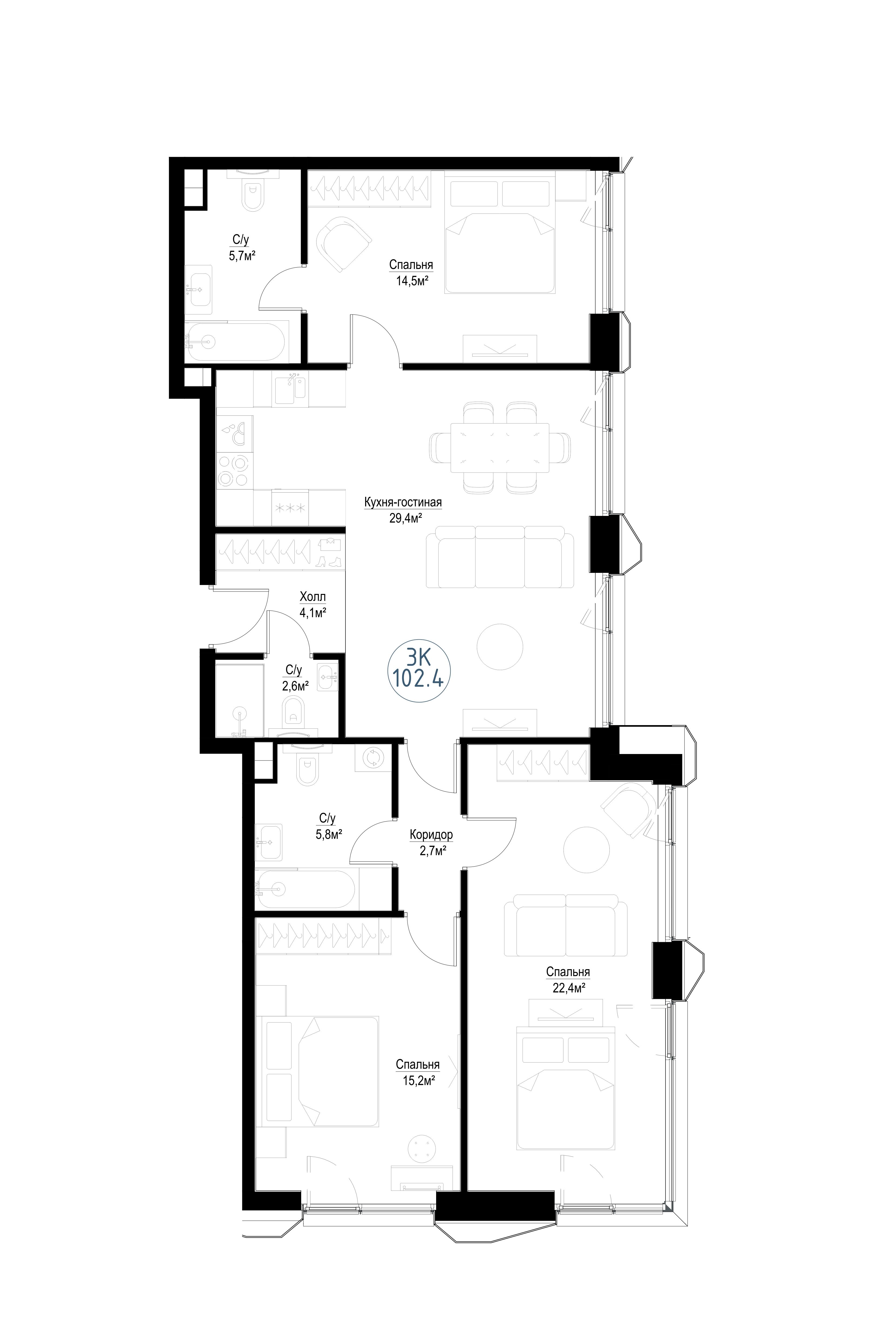 4-комнатная, 101,2 м² — 41 394 038 ₽
