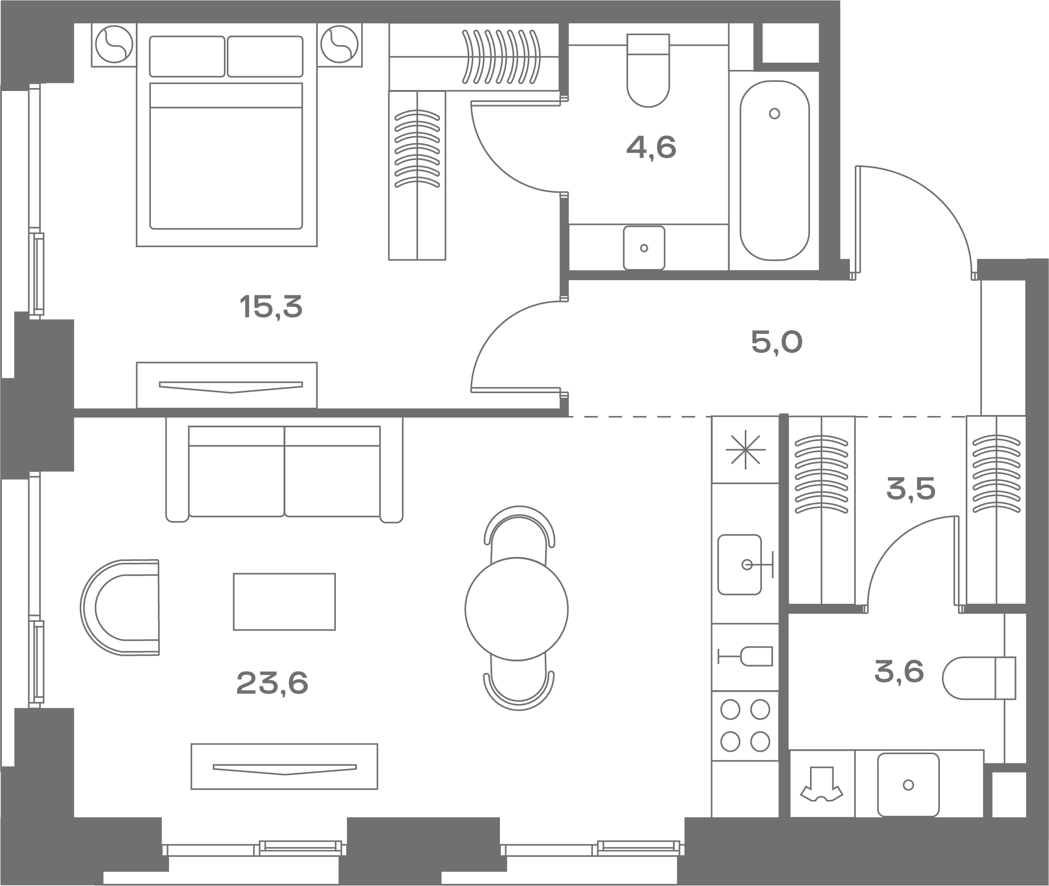 1-комнатная, 55,6 м² — 42 122 560 ₽