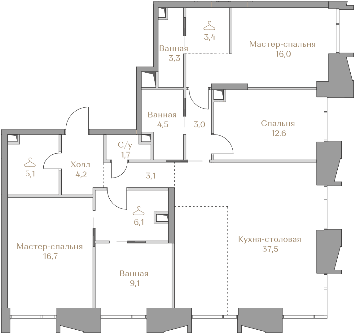 3-комнатная, 126,3 м² — 194 498 000 ₽