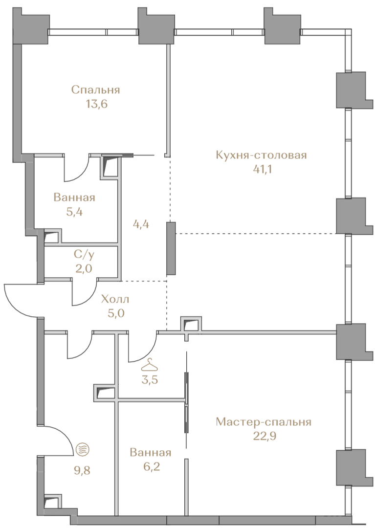 2-комнатная, 114 м² — 312 543 000 ₽