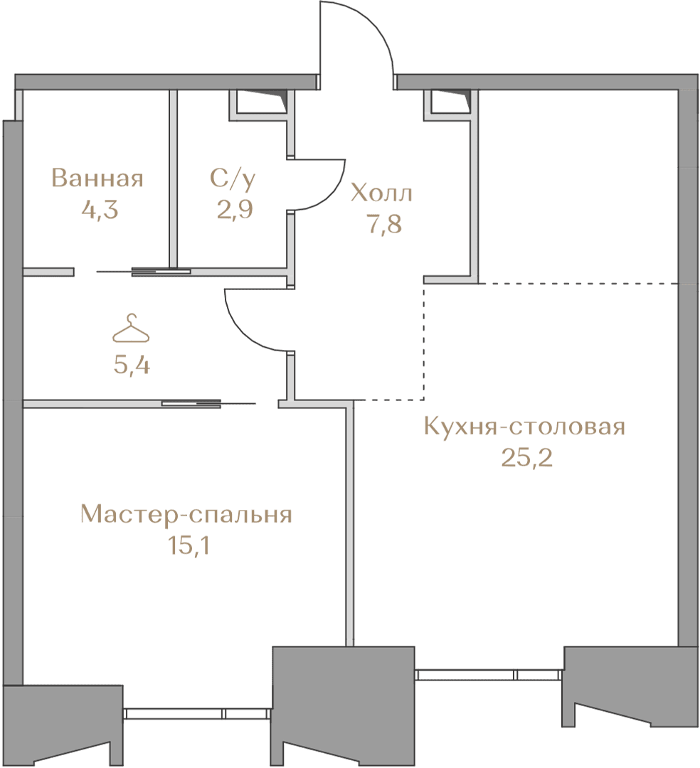 1-комнатная, 60,7 м² — 112 844 000 ₽