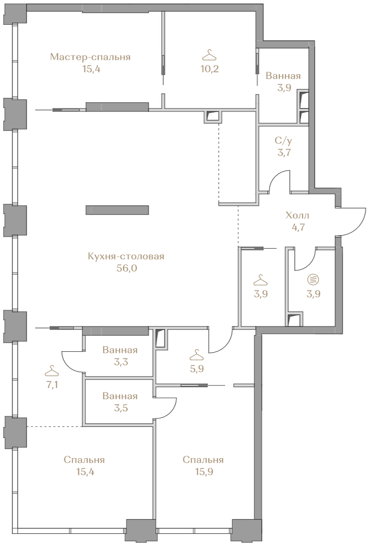 3-комнатная, 152,8 м² — 317 008 000 ₽