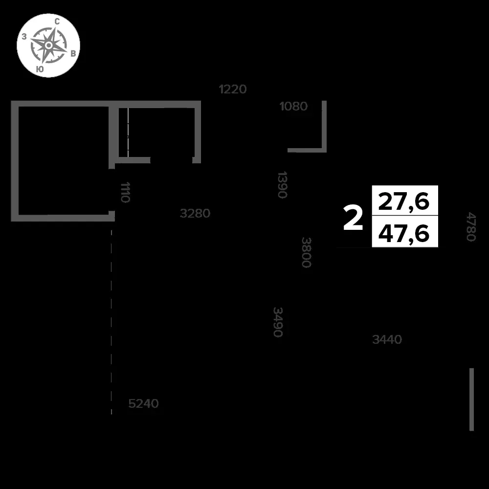 2-комнатная, 47,6 м² — 13 477 226 ₽