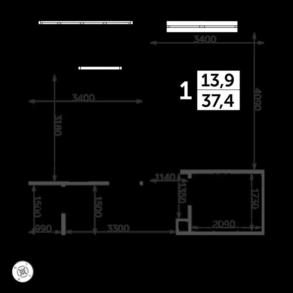 1-комнатная, 37,6 м² — 13 129 920 ₽