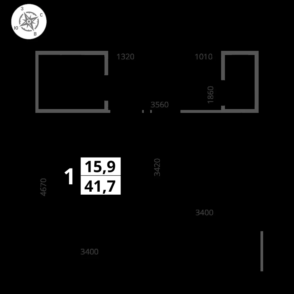 1-комнатная, 41,6 м² — 12 939 763 ₽