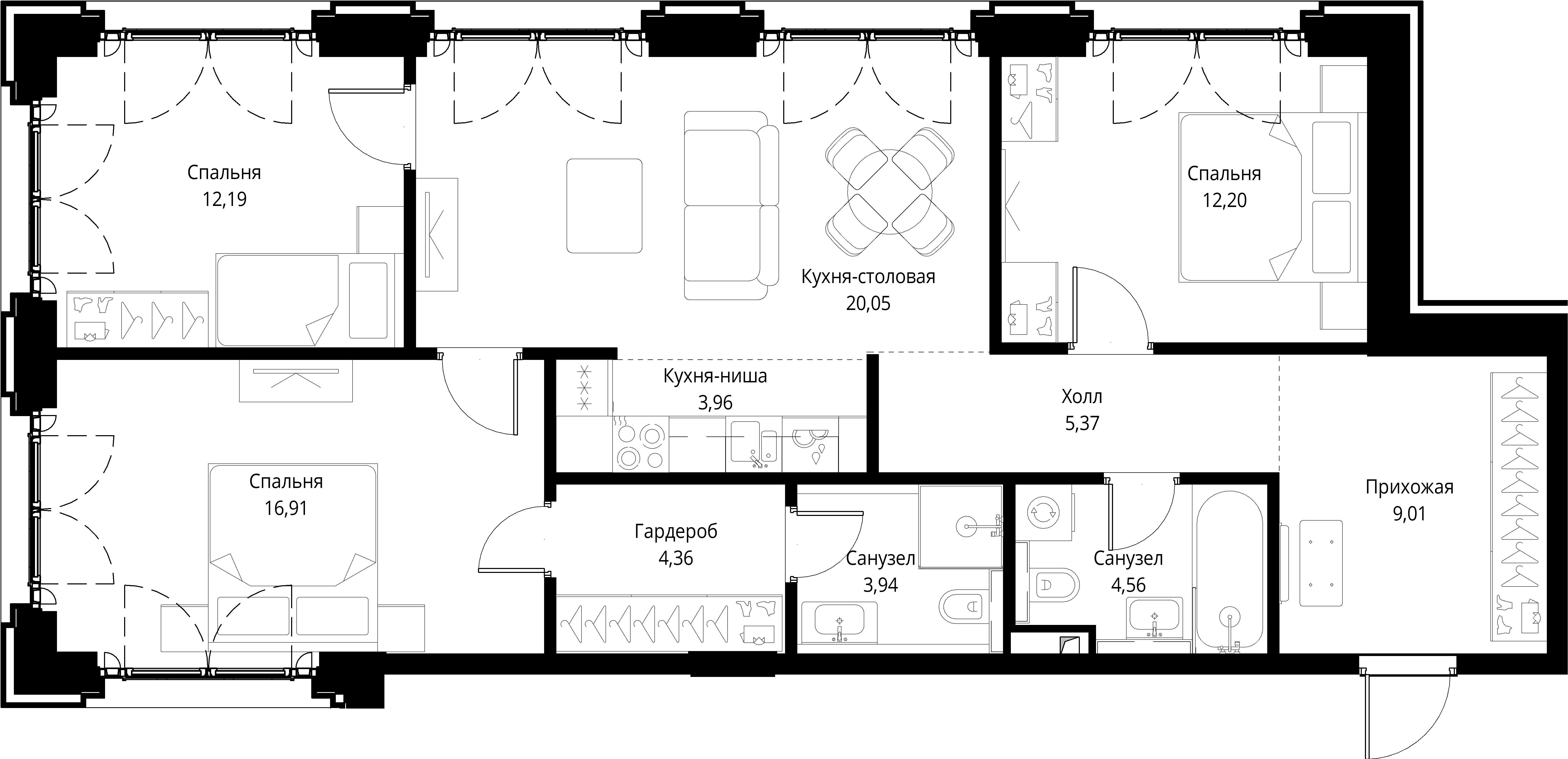 3-комнатная, 92,55 м² — 43 254 593 ₽