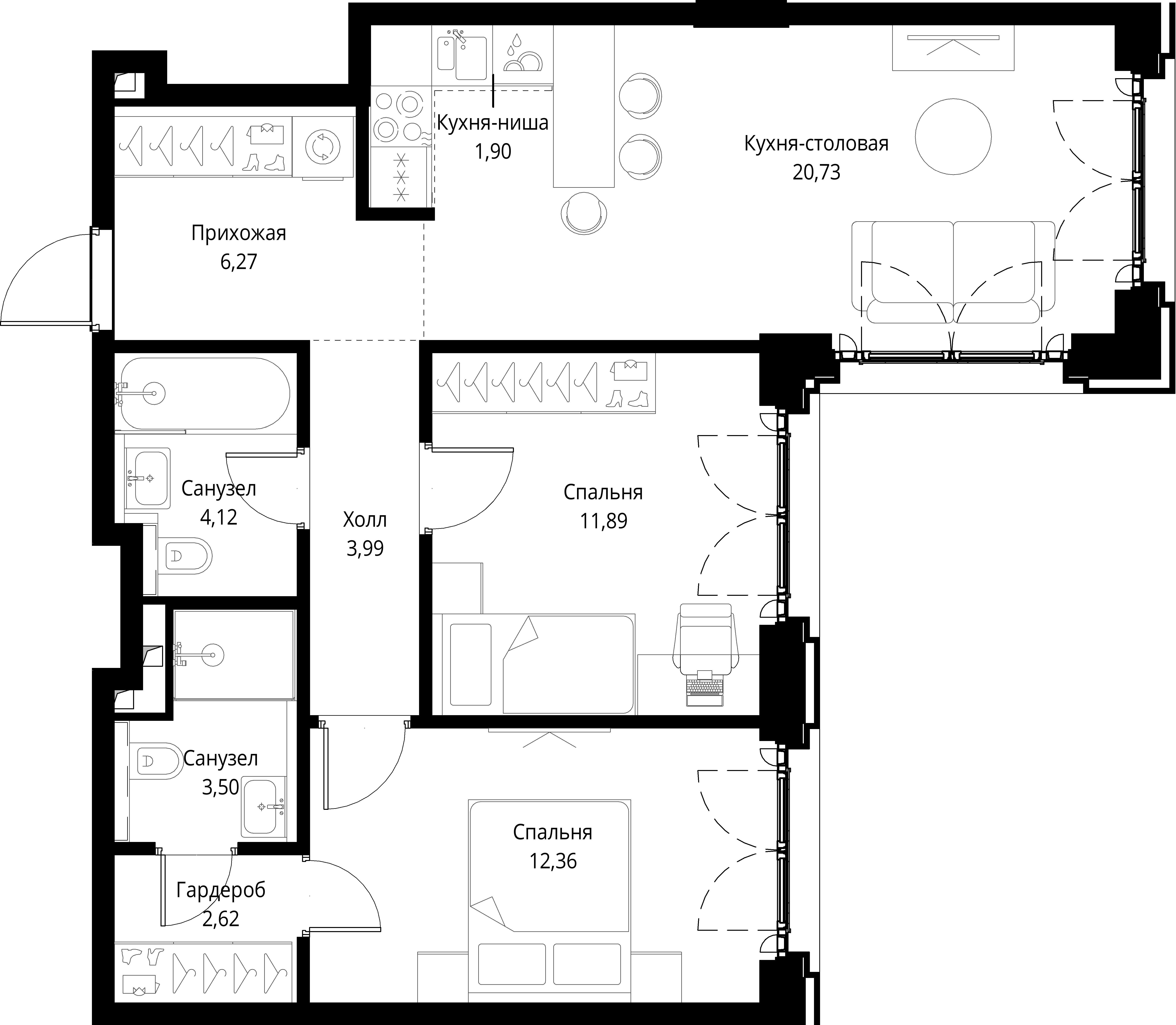2-комнатная, 67,38 м² — 37 811 494 ₽