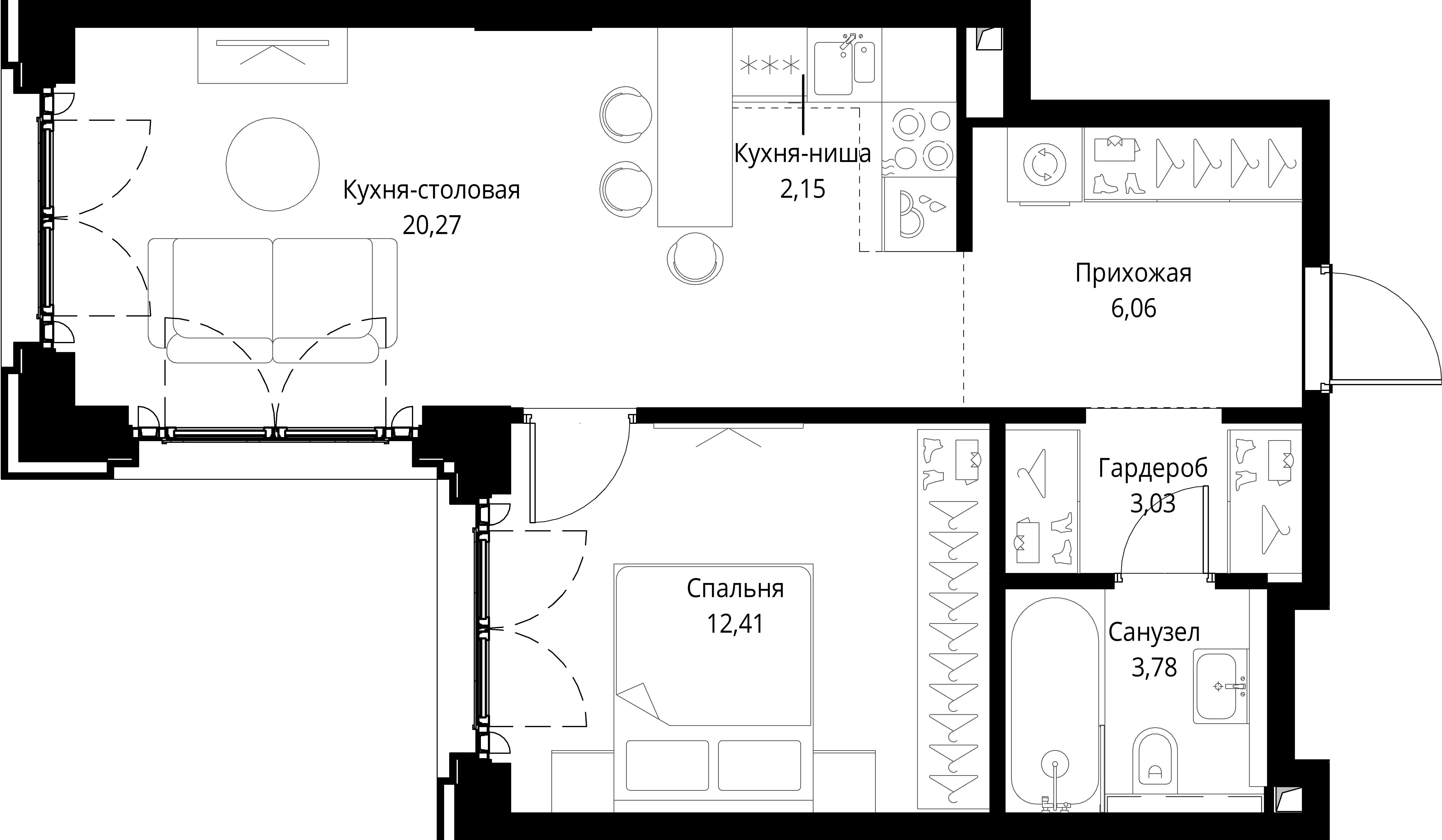 1-комнатная, 47,7 м² — 31 315 932 ₽
