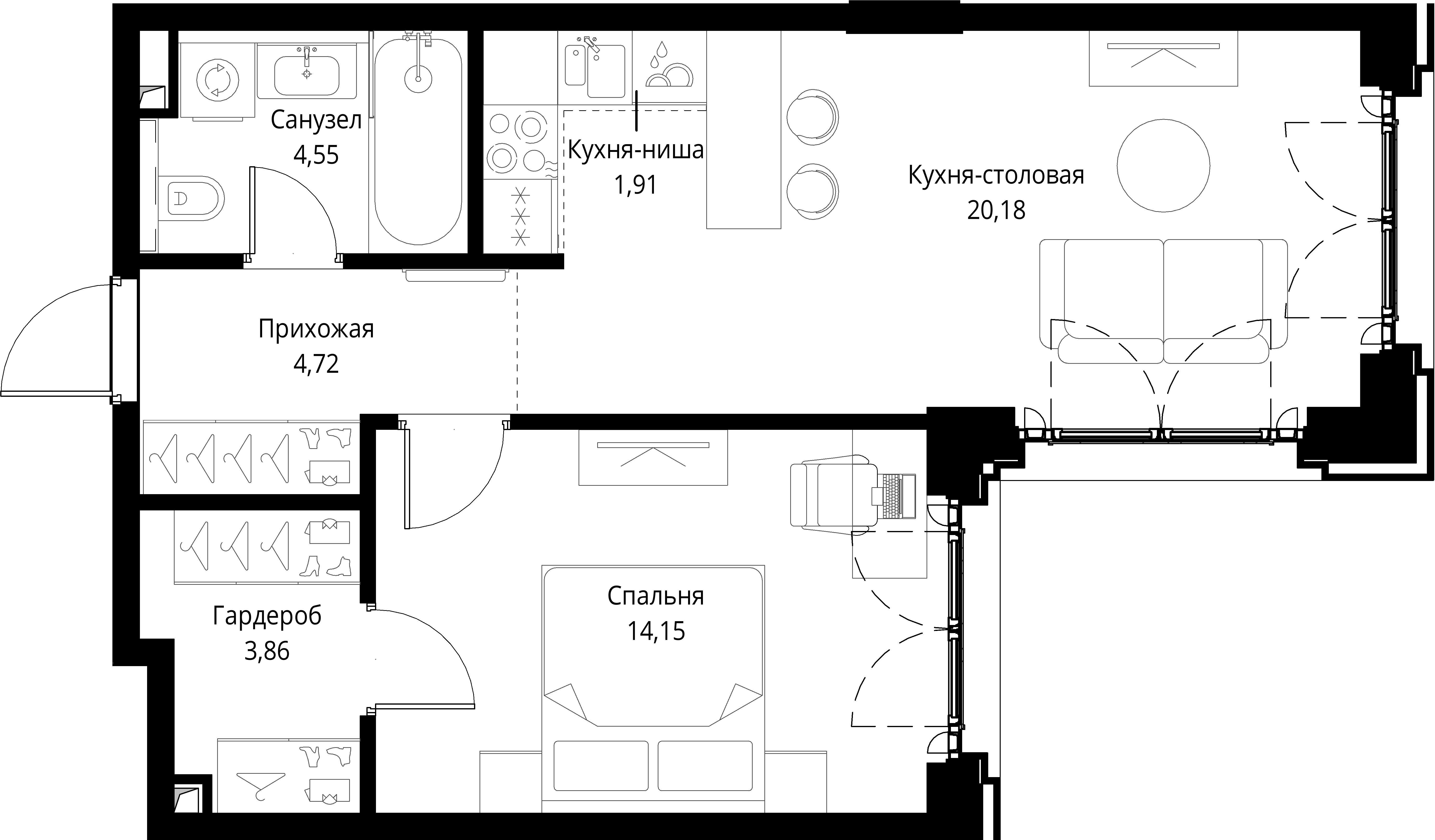 1-комнатная, 49,37 м² — 29 057 173 ₽