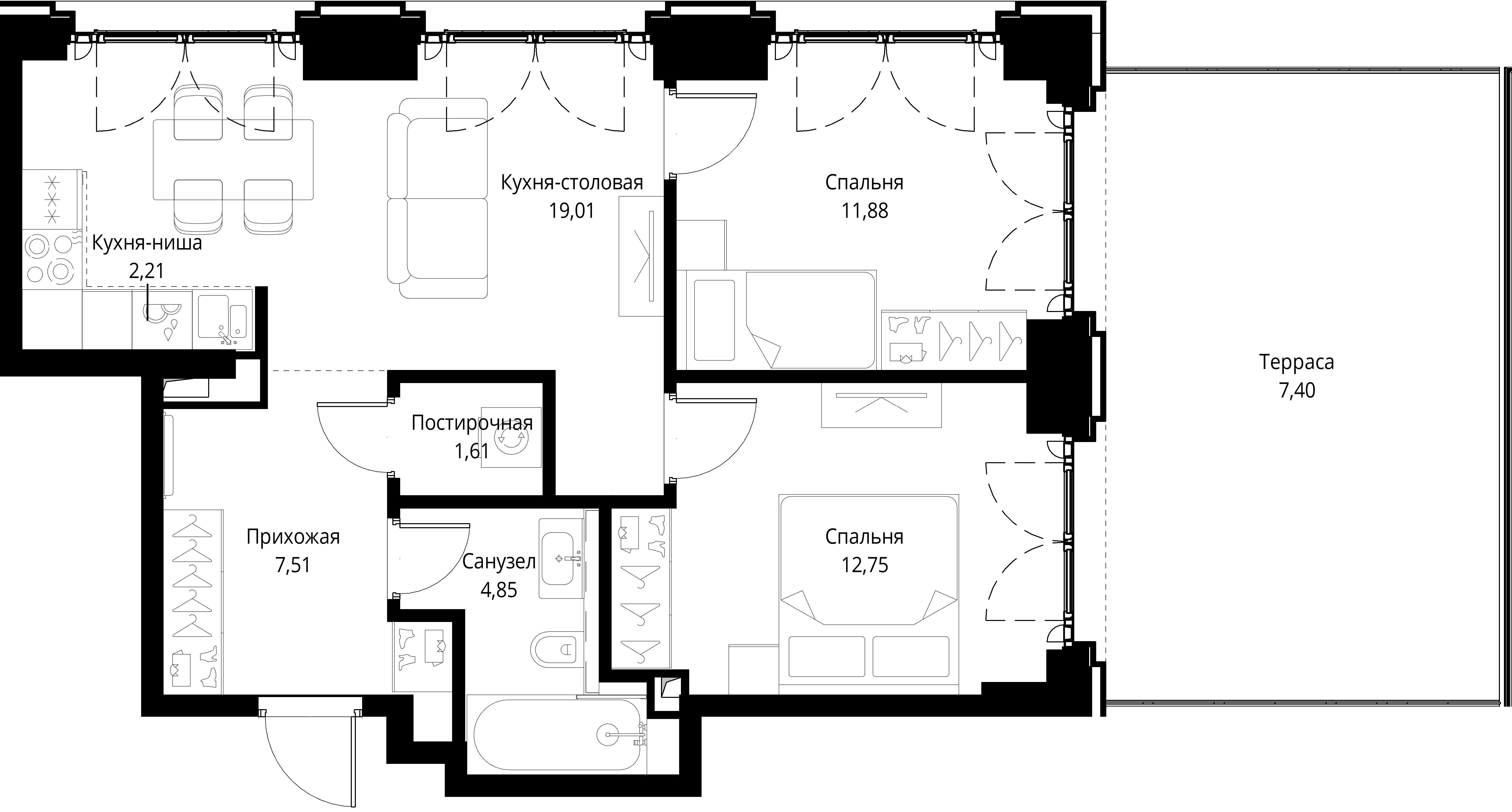 2-комнатная, 67,22 м² — 34 305 753 ₽