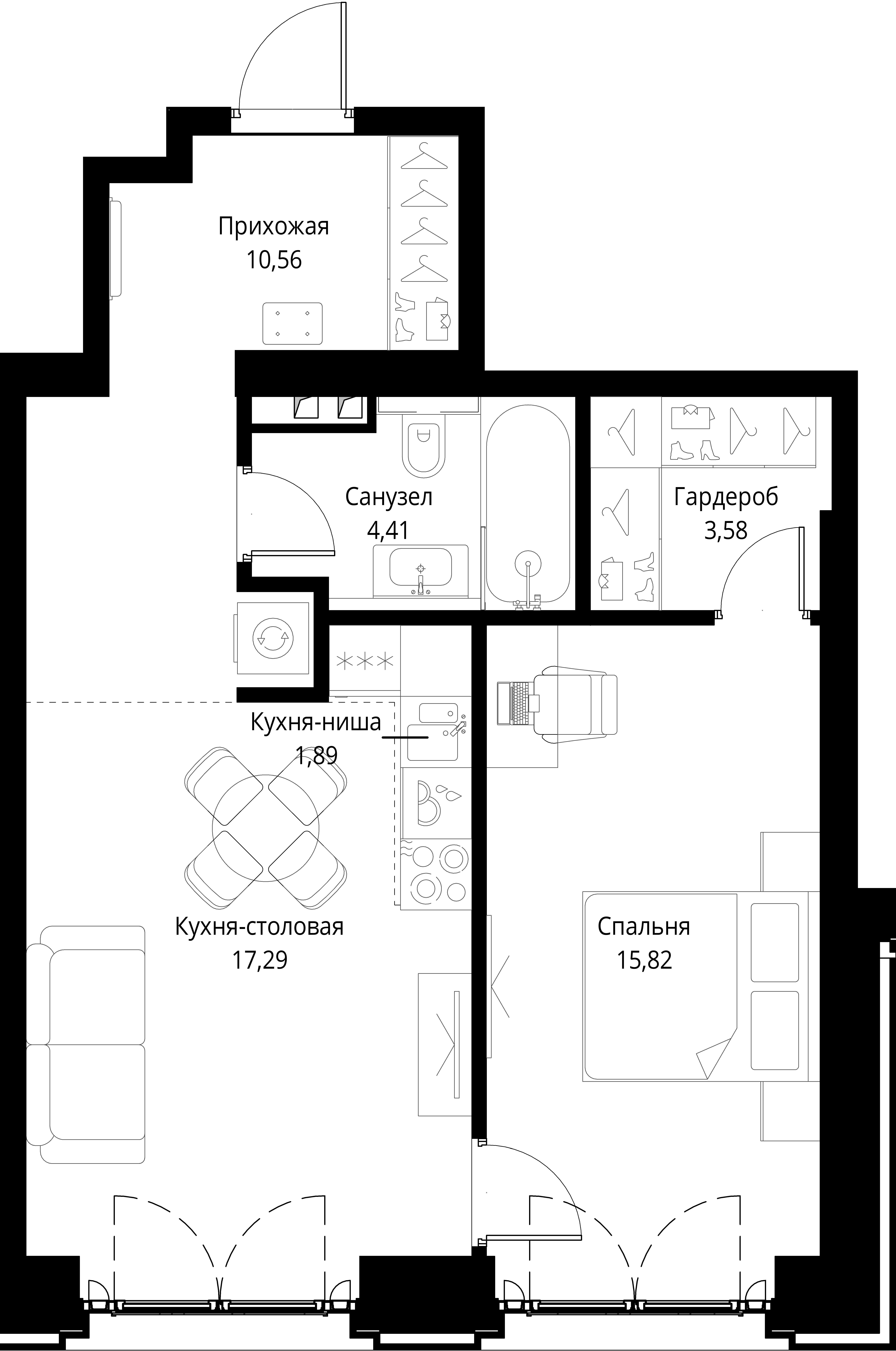 1-комнатная, 53,55 м² — 28 934 253 ₽