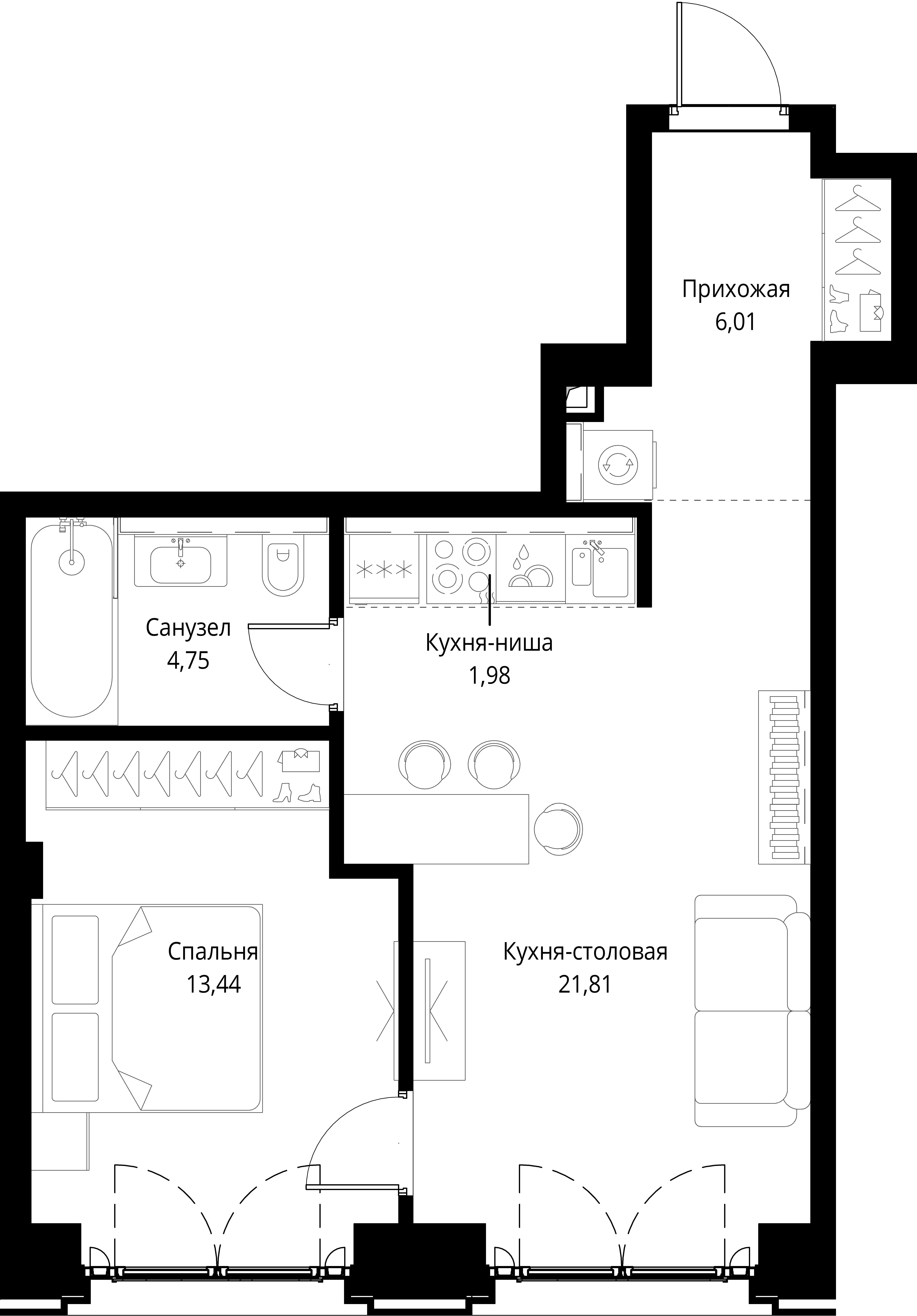 1-комнатная, 47,99 м² — 27 465 804 ₽