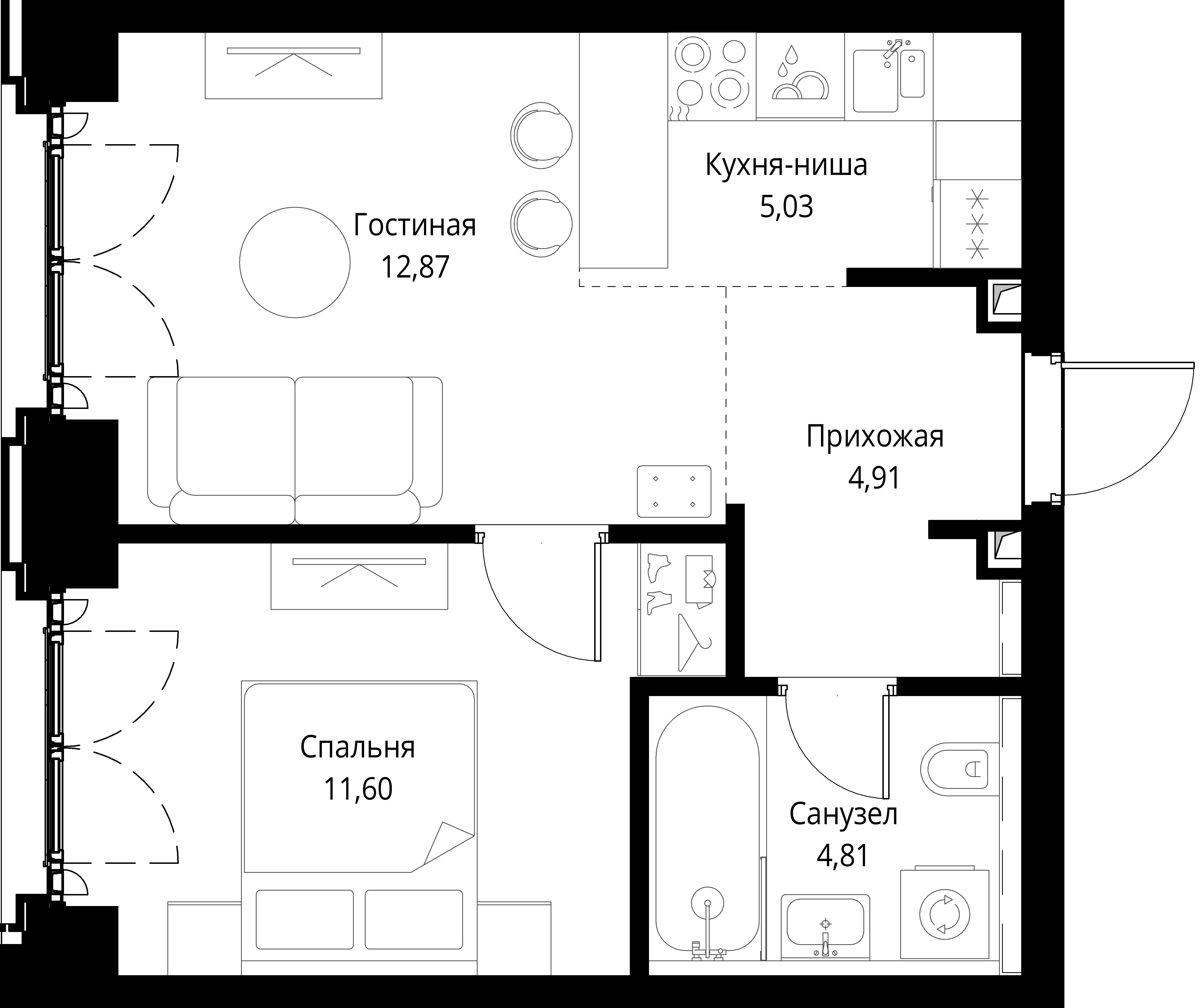 1-комнатная, 39,22 м² — 24 709 482 ₽