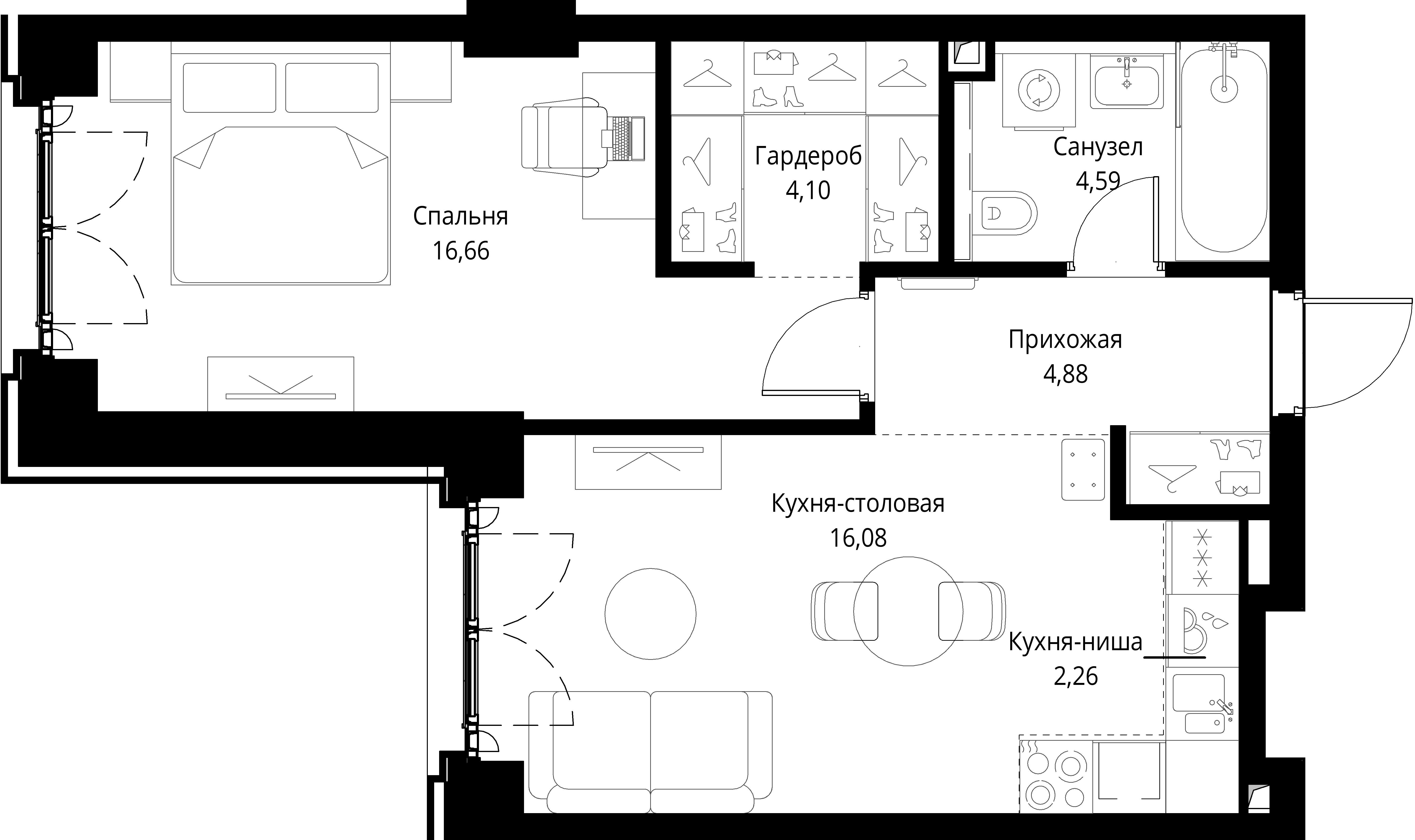 1-комнатная, 48,57 м² — 28 076 247 ₽