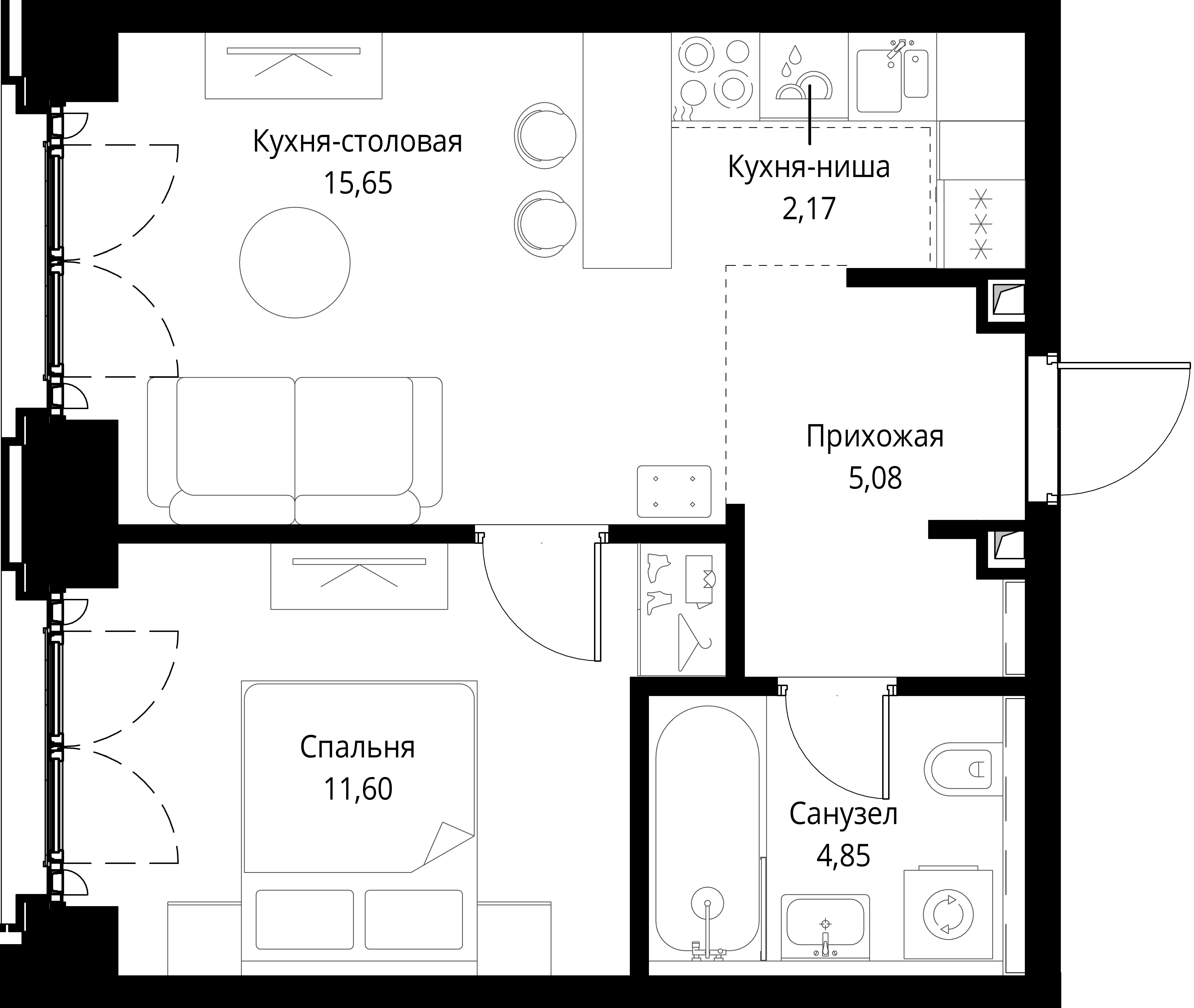 1-комнатная, 39,36 м² — 25 748 490 ₽