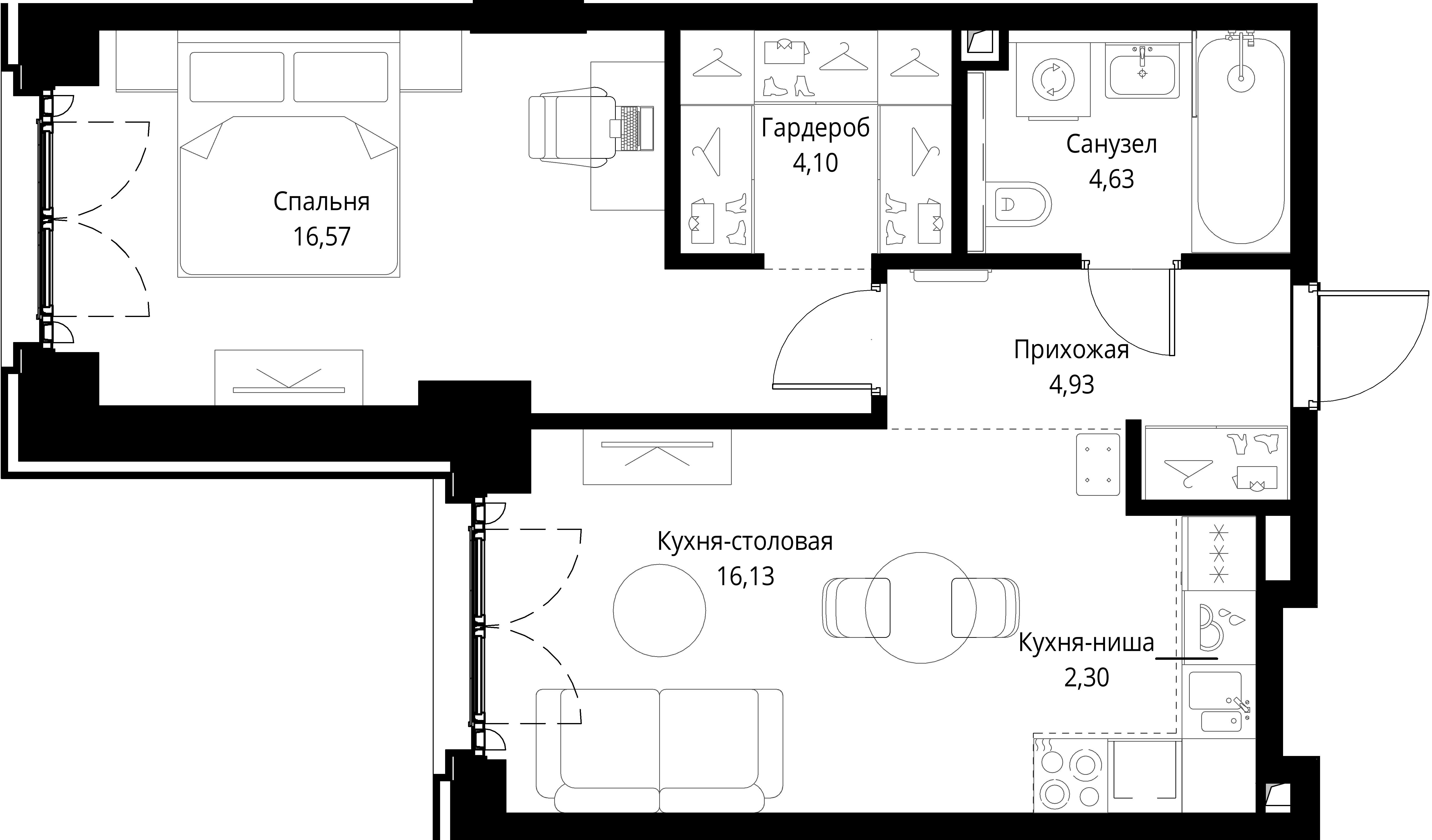 1-комнатная, 48,66 м² — 28 108 697 ₽