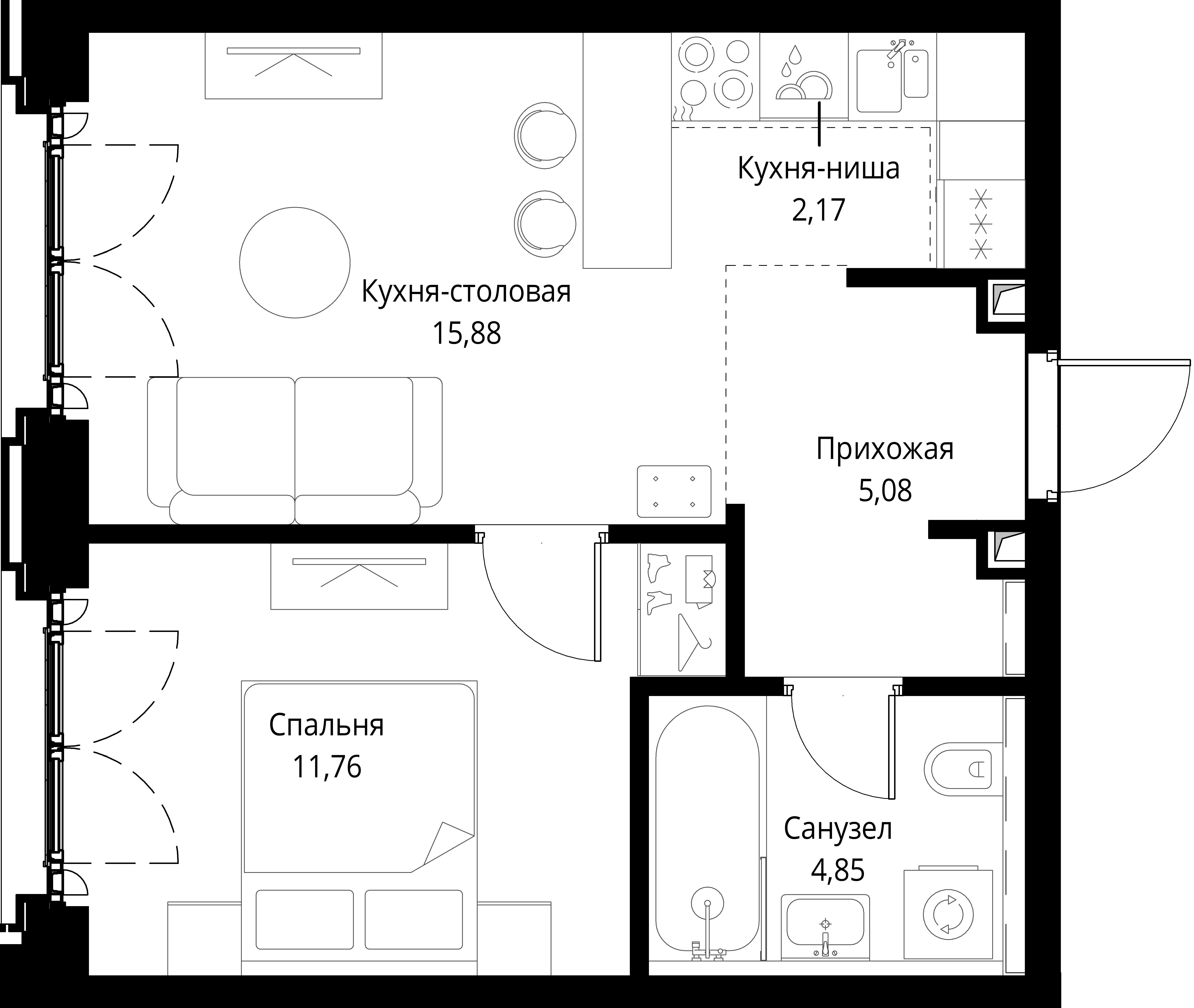 1-комнатная, 39,75 м² — 26 266 076 ₽