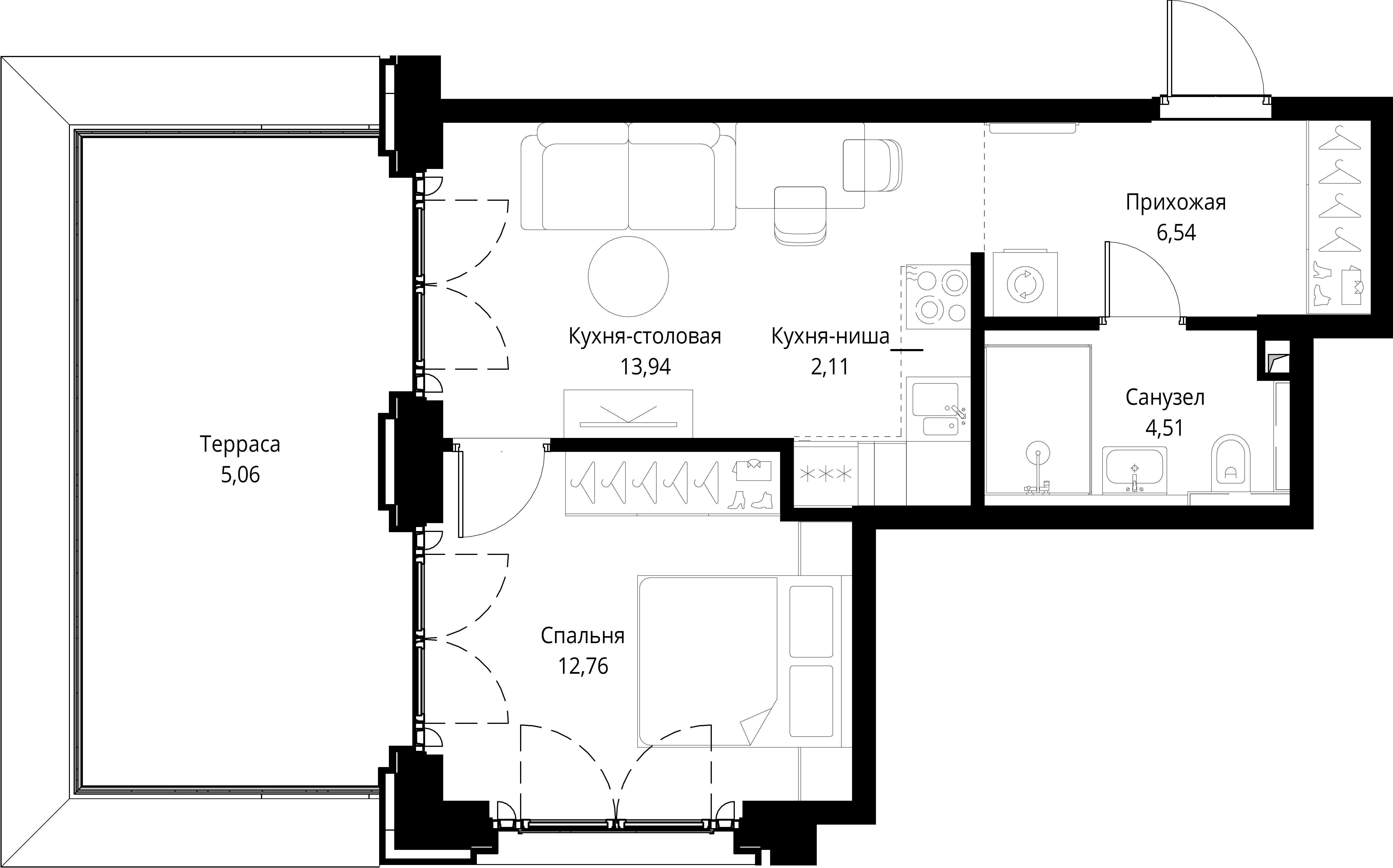 1-комнатная, 44,91 м² — 29 428 386 ₽